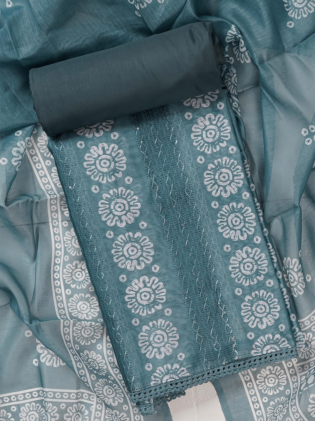 

Kalamandir Grey & White Printed Unstitched Dress Material