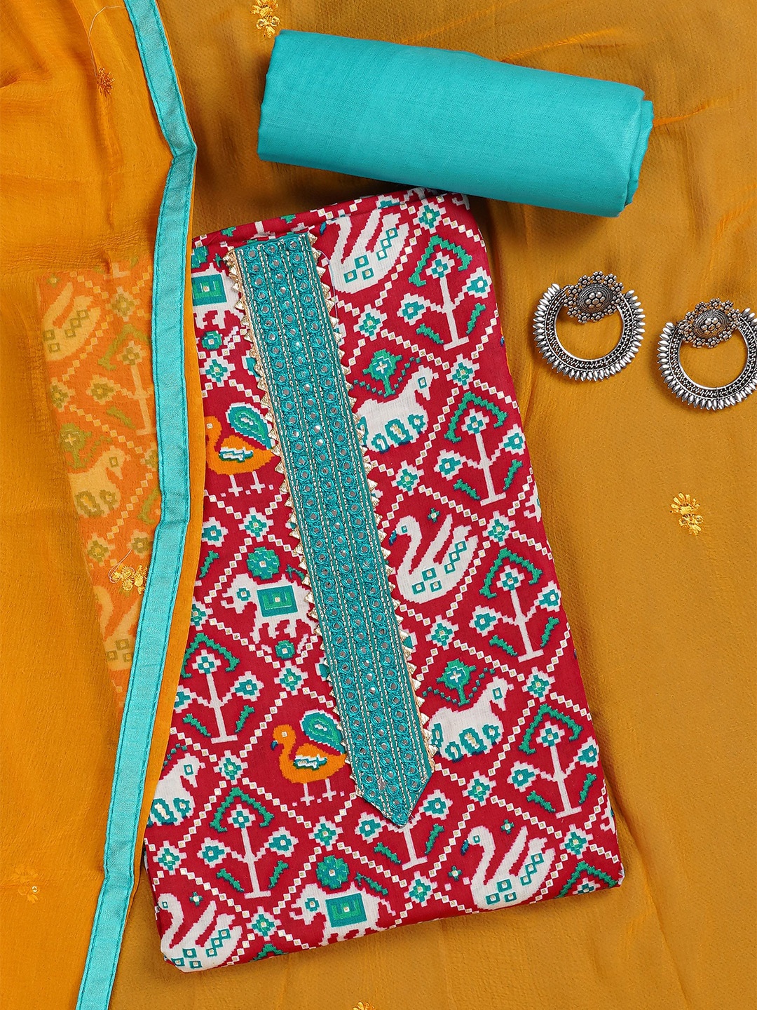 

Kalamandir Pink & Yellow Printed Pure Cotton Unstitched Dress Material