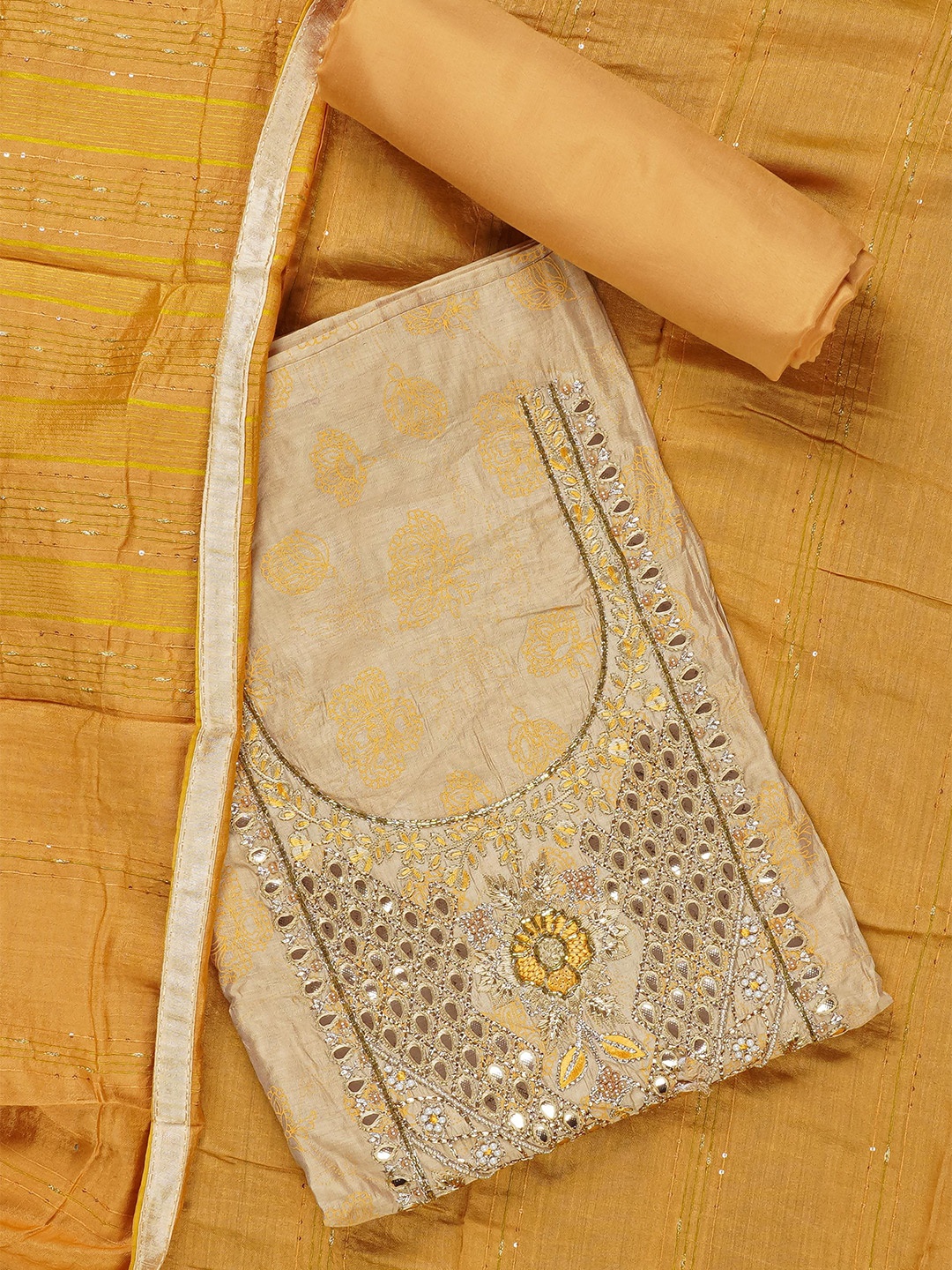 

Kalamandir Cream-Coloured & Yellow Unstitched Dress Material