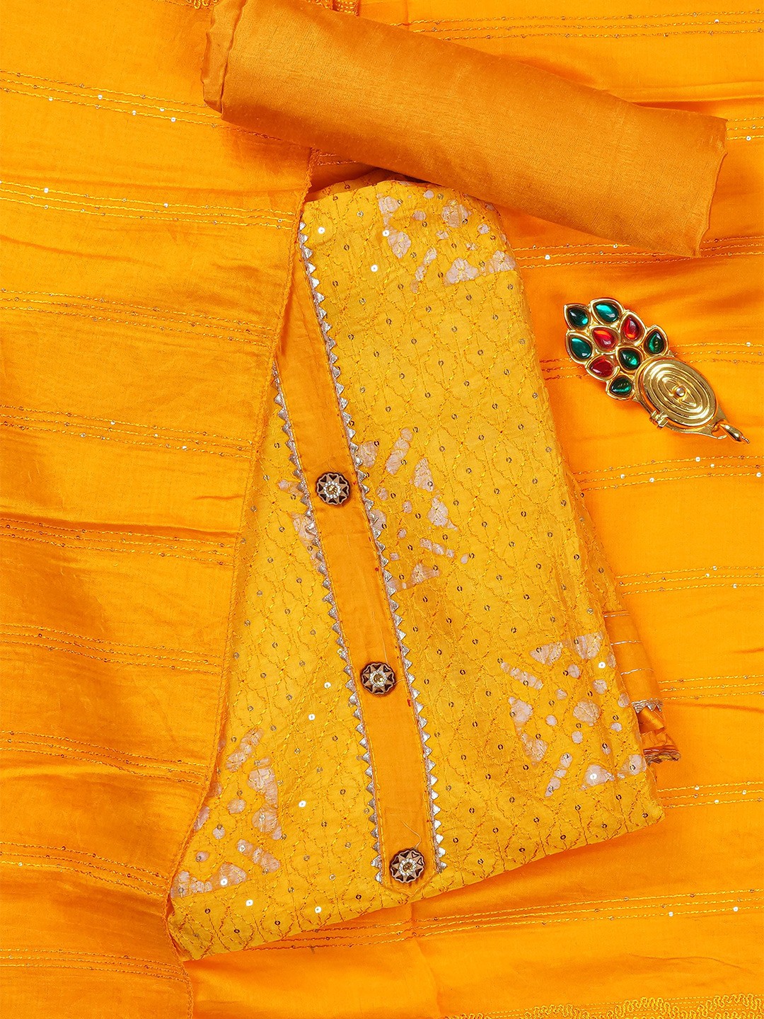 

Kalamandir Yellow Embroidered Pure Silk Unstitched Dress Material