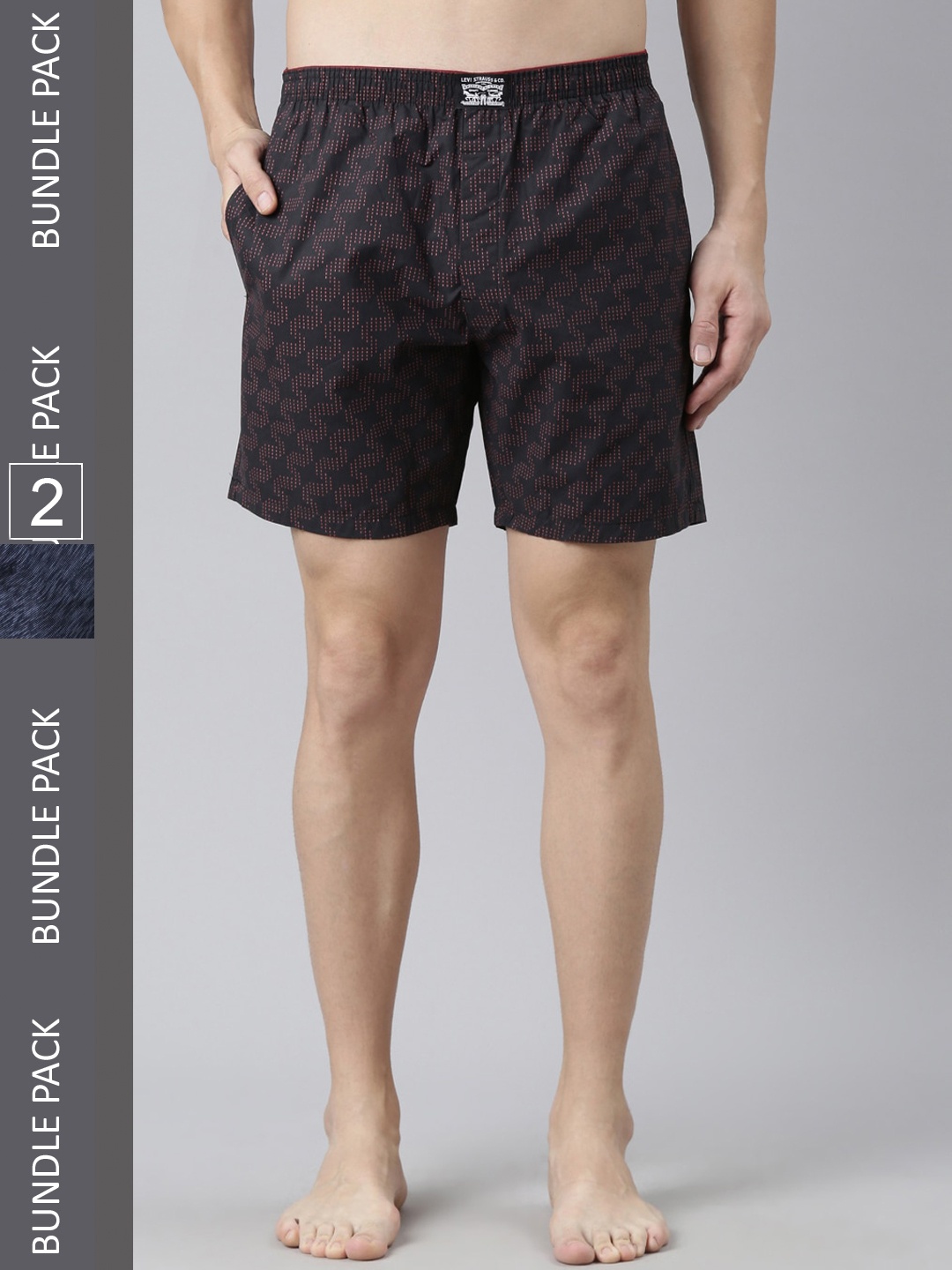 

Levis Men Pack of 2 Printed Cotton Woven Soft Boxer Shorts with Side Pocket, Blue