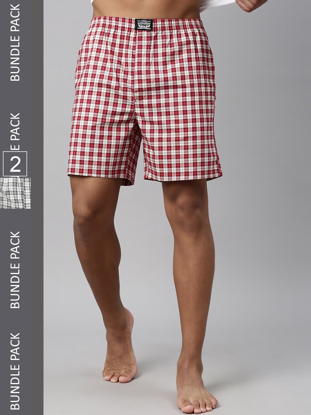 

Levis Men Pack of 2 Checked Cotton Woven Soft Boxer Shorts with Side Pocket, Red