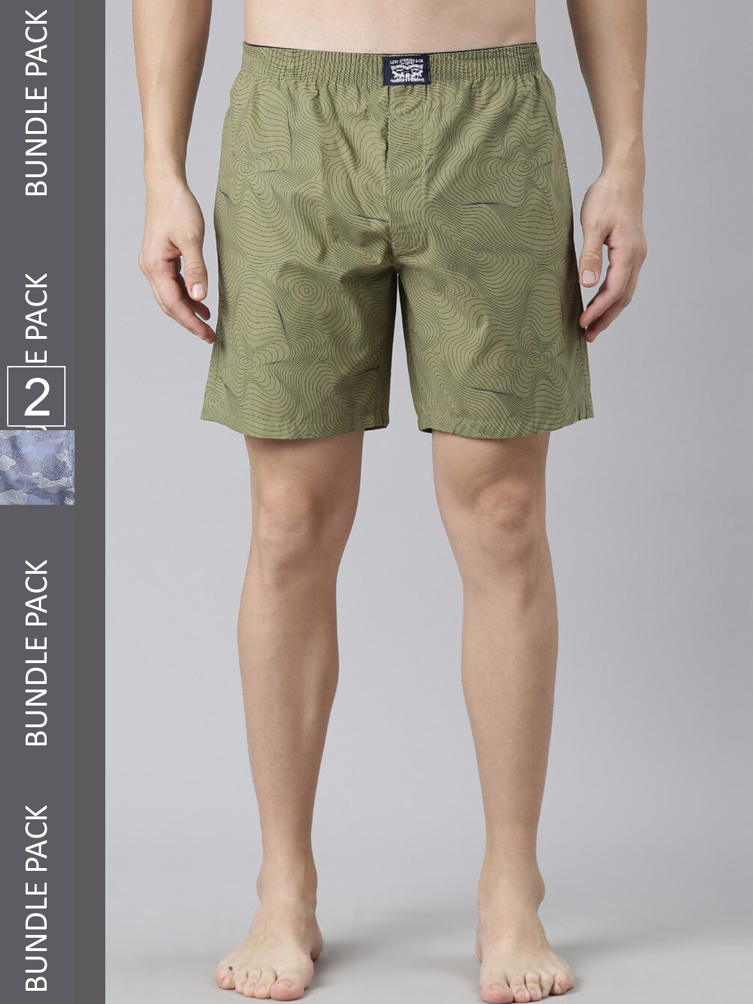 

Levis Men Pack of 2 Printed Cotton Woven Soft Boxer Shorts with Side Pocket, Olive