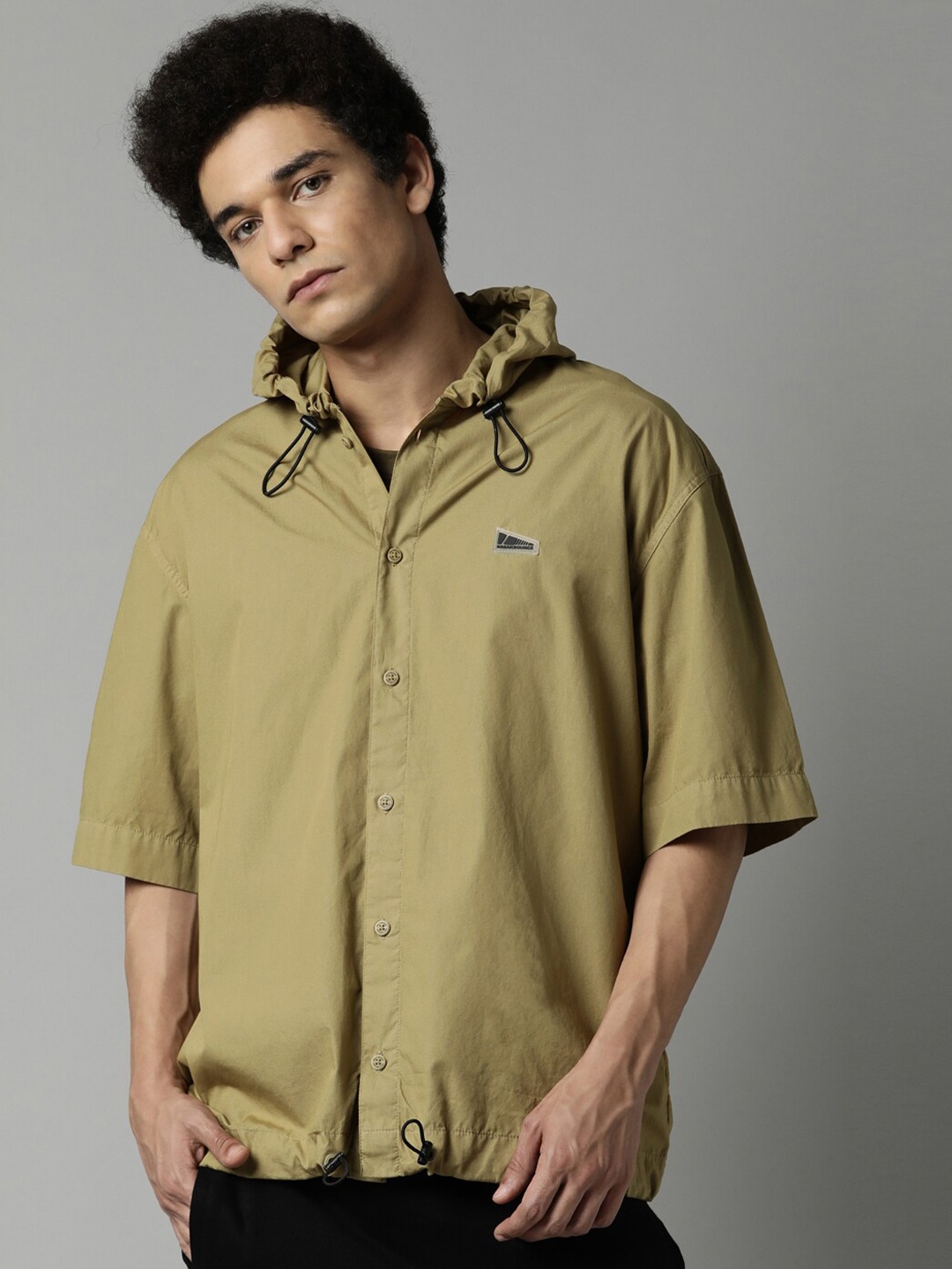 

Breakbounce Men Hood Boxy Pure Cotton Casual Shirt, Khaki