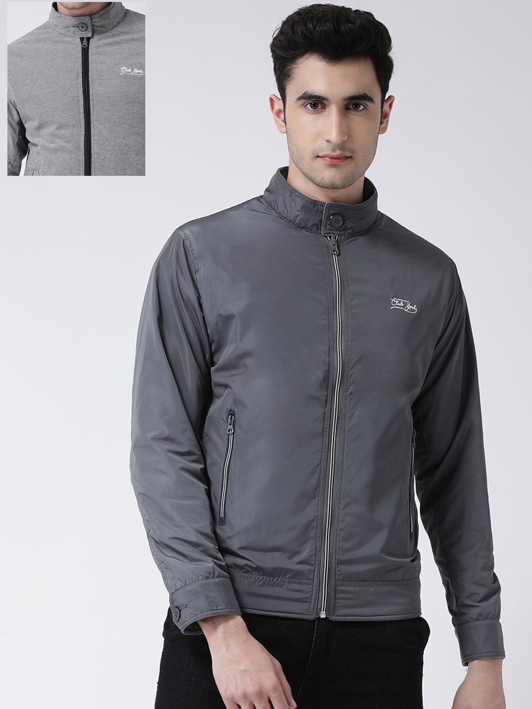 

Club York Men Cotton Reversible Sporty Jacket, Grey