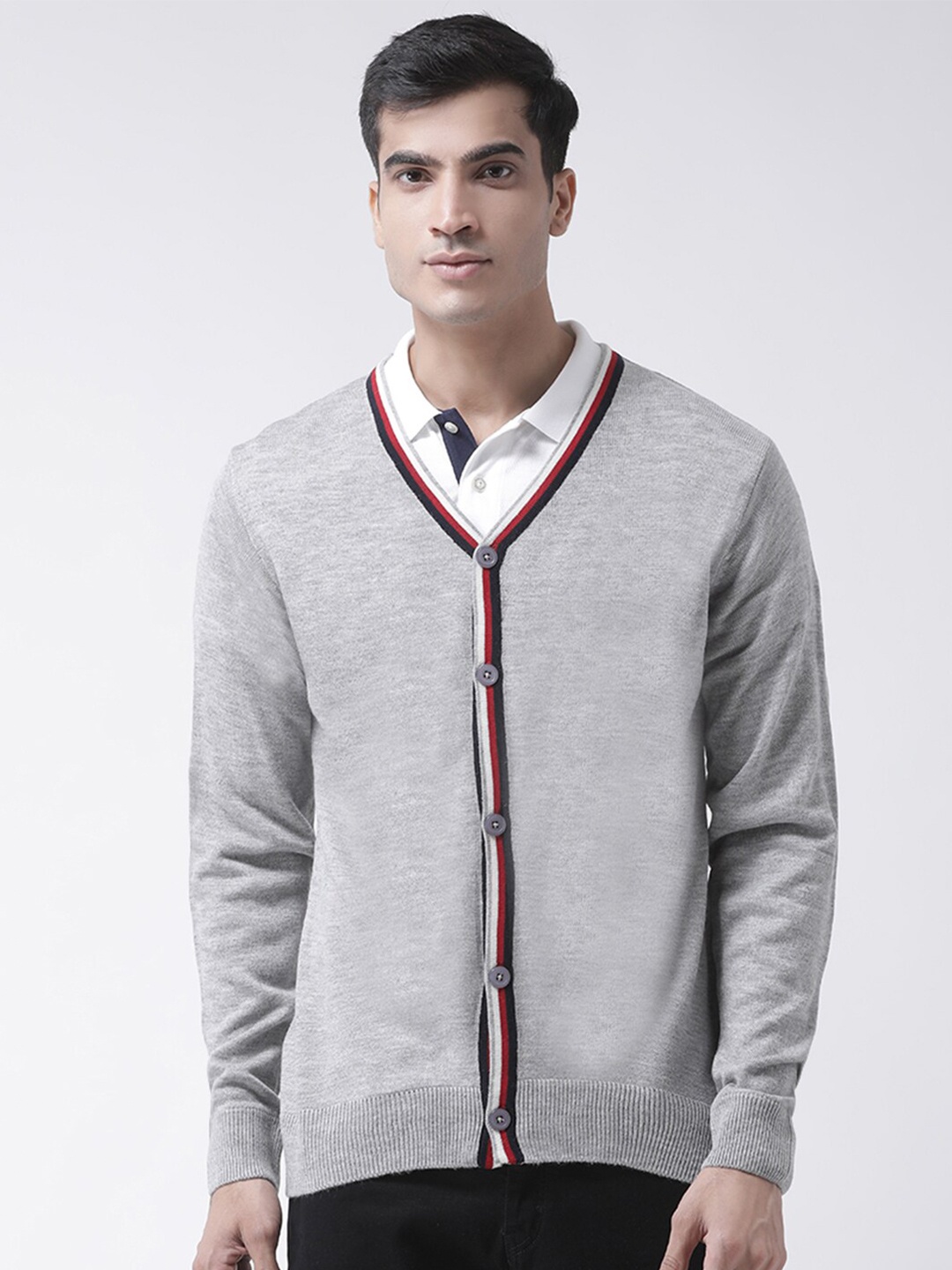 

Club York V-Neck Acrylic Cardigan Sweater, Grey