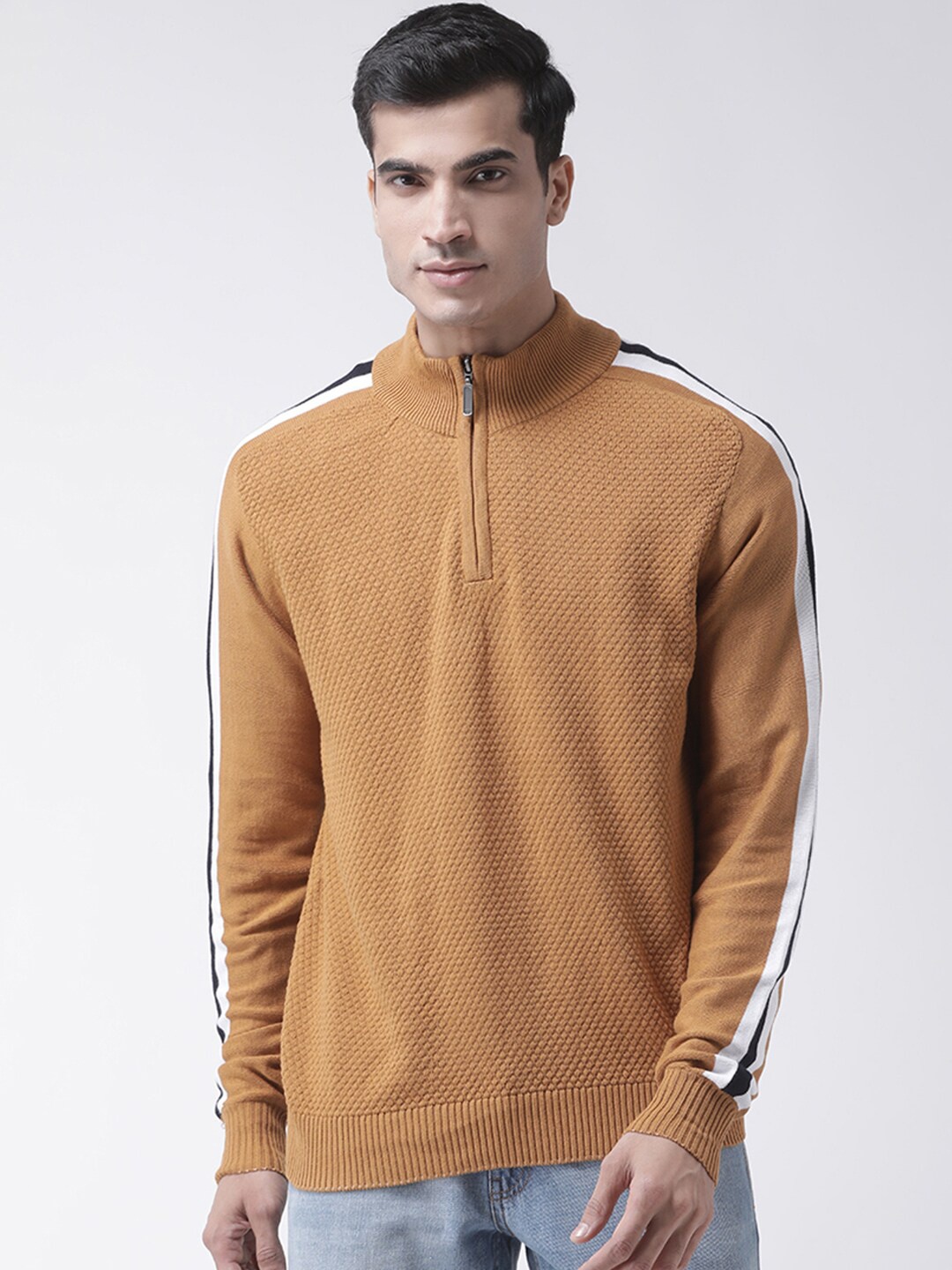 

Club York Men Mustard Mock Collar Acrylic Pullover