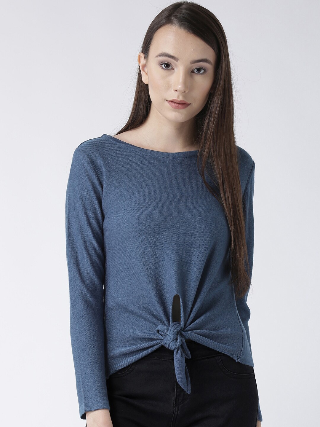 

Club York Women Blue Boat Neck Long Sleeves Acrylic Pullover