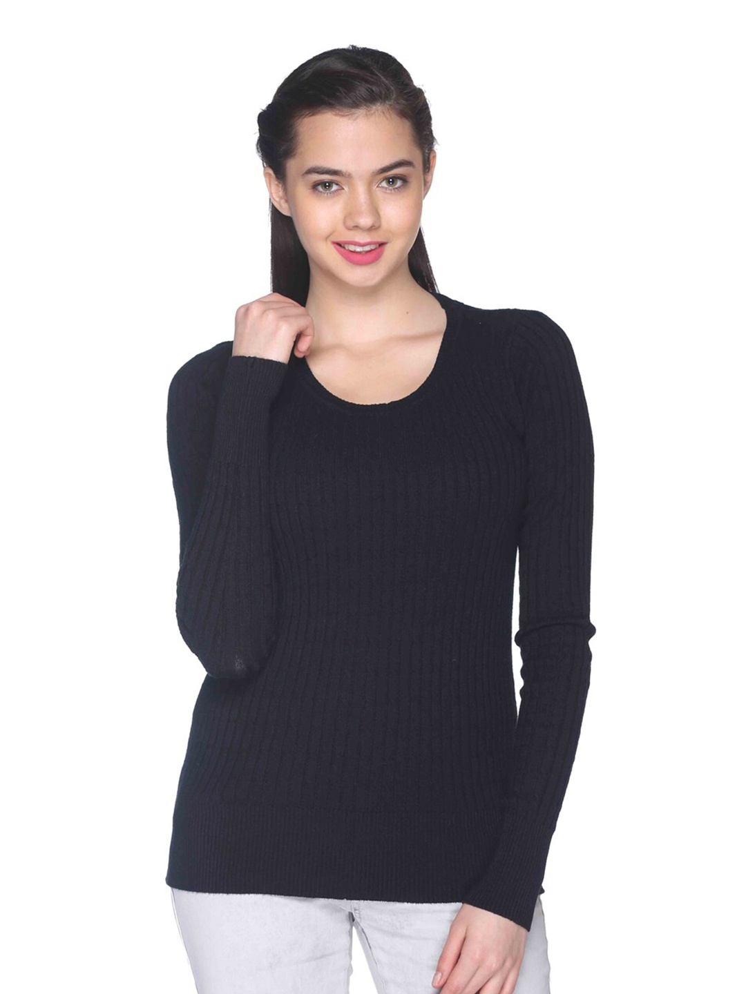 

Club York Women Navy Blue Ribbed Pullover