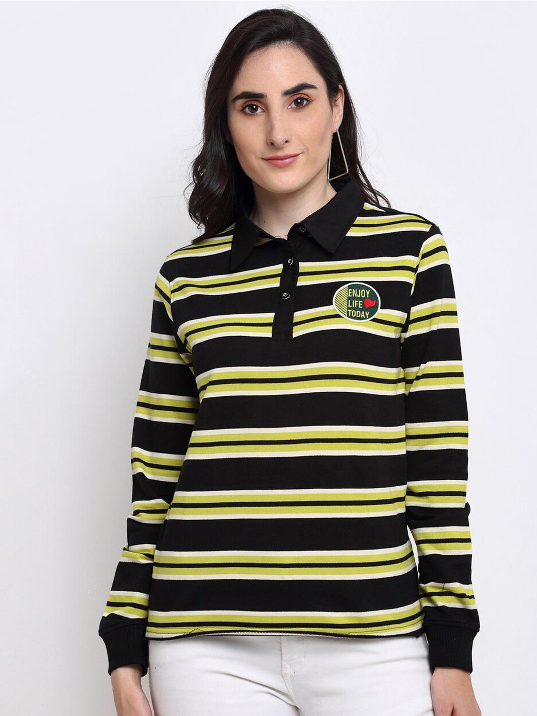 

Club York Women Striped Cotton Sweatshirt, Black