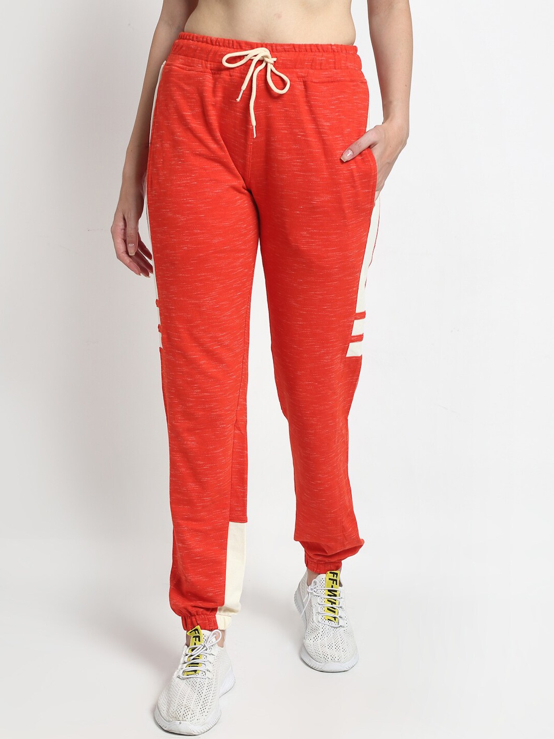 

Club York Women Colourblocked Straight-Fit Joggers, Orange