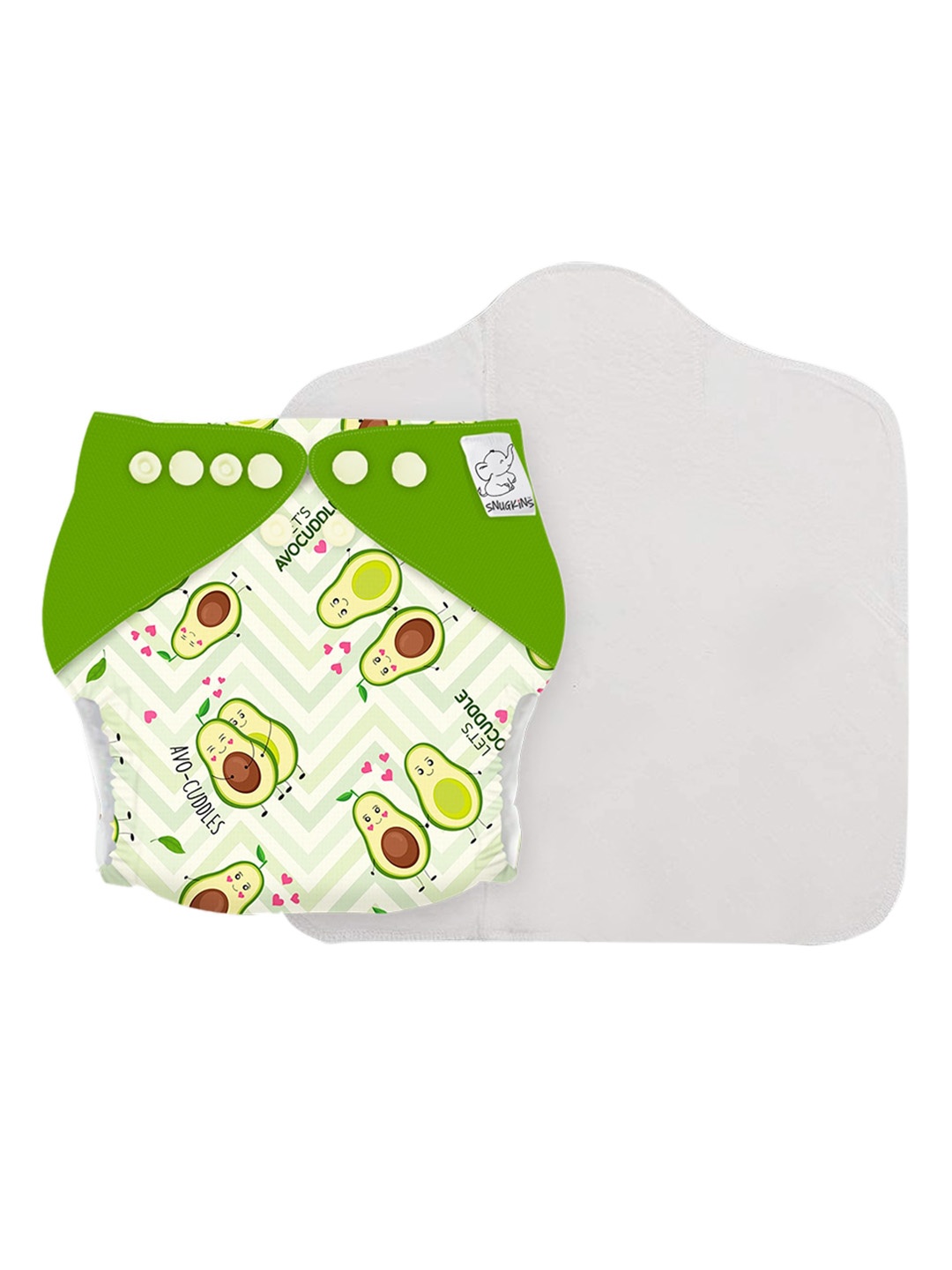 

Snugkins Kids Reusable Cloth Diaper + Wet-Free Organic Cotton Prefold Pad - Avocuddle, Green