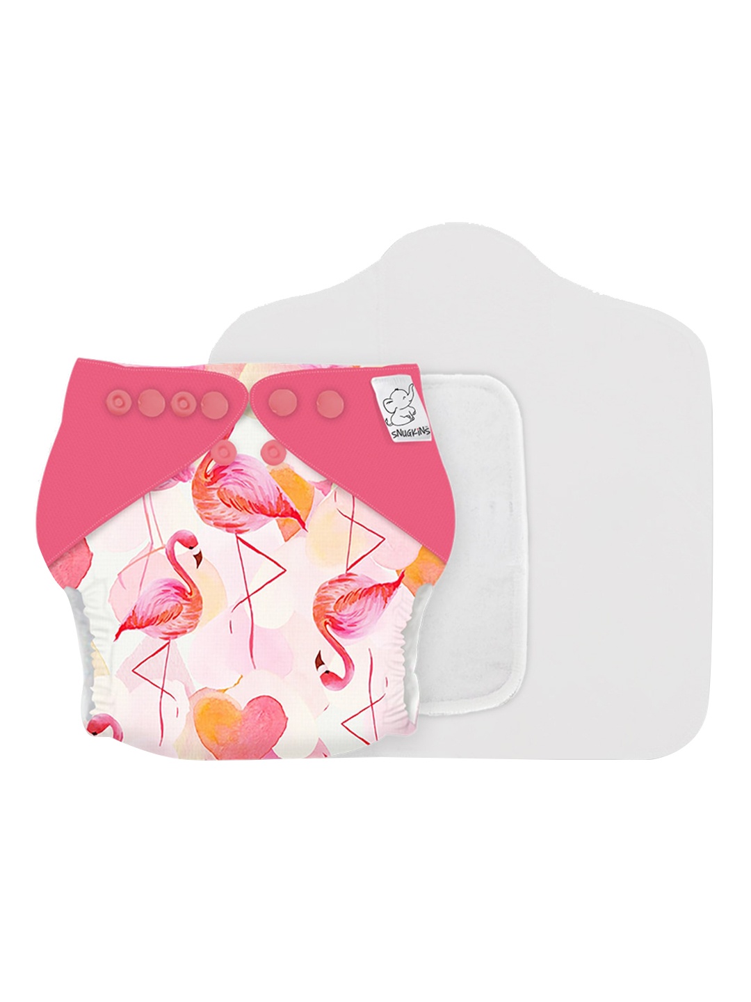 

Snugkins Kids Flamingoes Reusable Cloth Diaper with Organic Cotton Prefold Pad - Pink