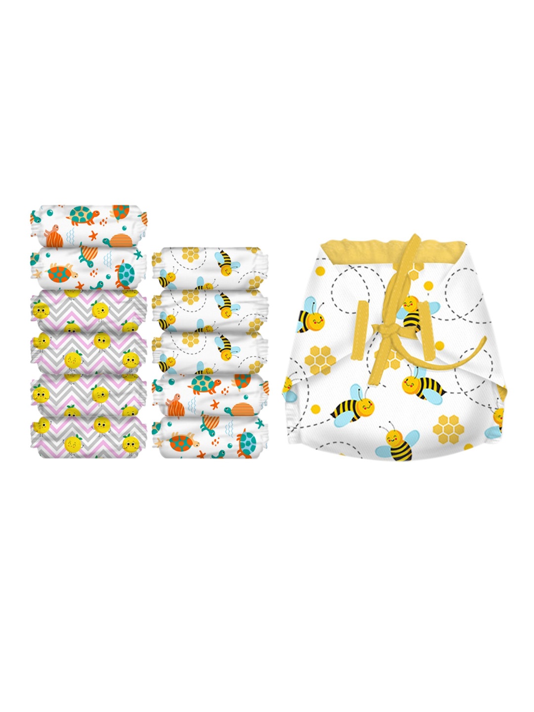 

Snugkins Infants Set of 12 New Age Printed 100% Cotton Nappies, White