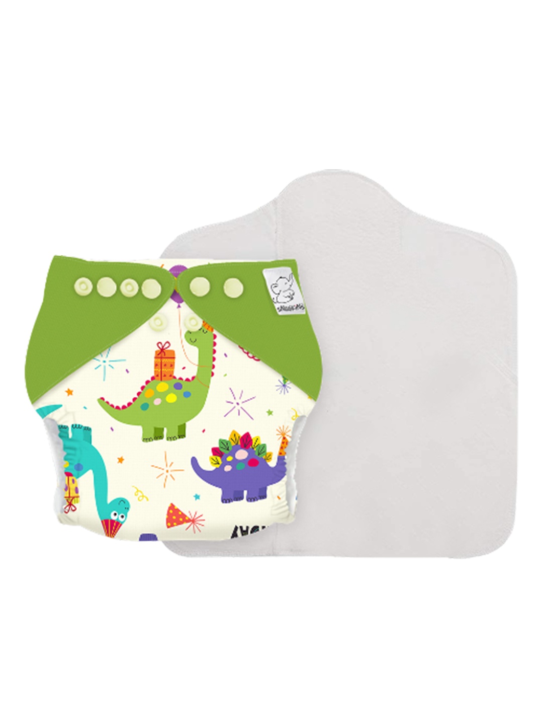

Snugkins Birthday Bumps Infants Green Reusable Cloth Diapers + 1 Wet-Free Organic Cotton Prefold Pad