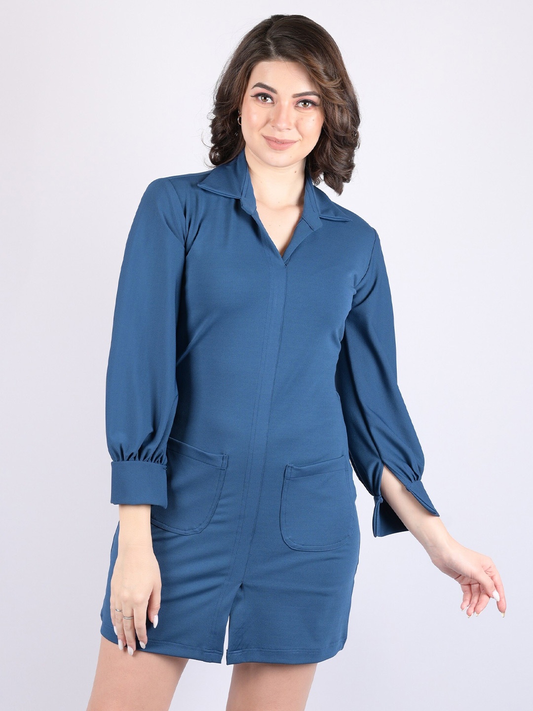 

OWO THE LABEL Shirt Mini Lycra Dress, Teal