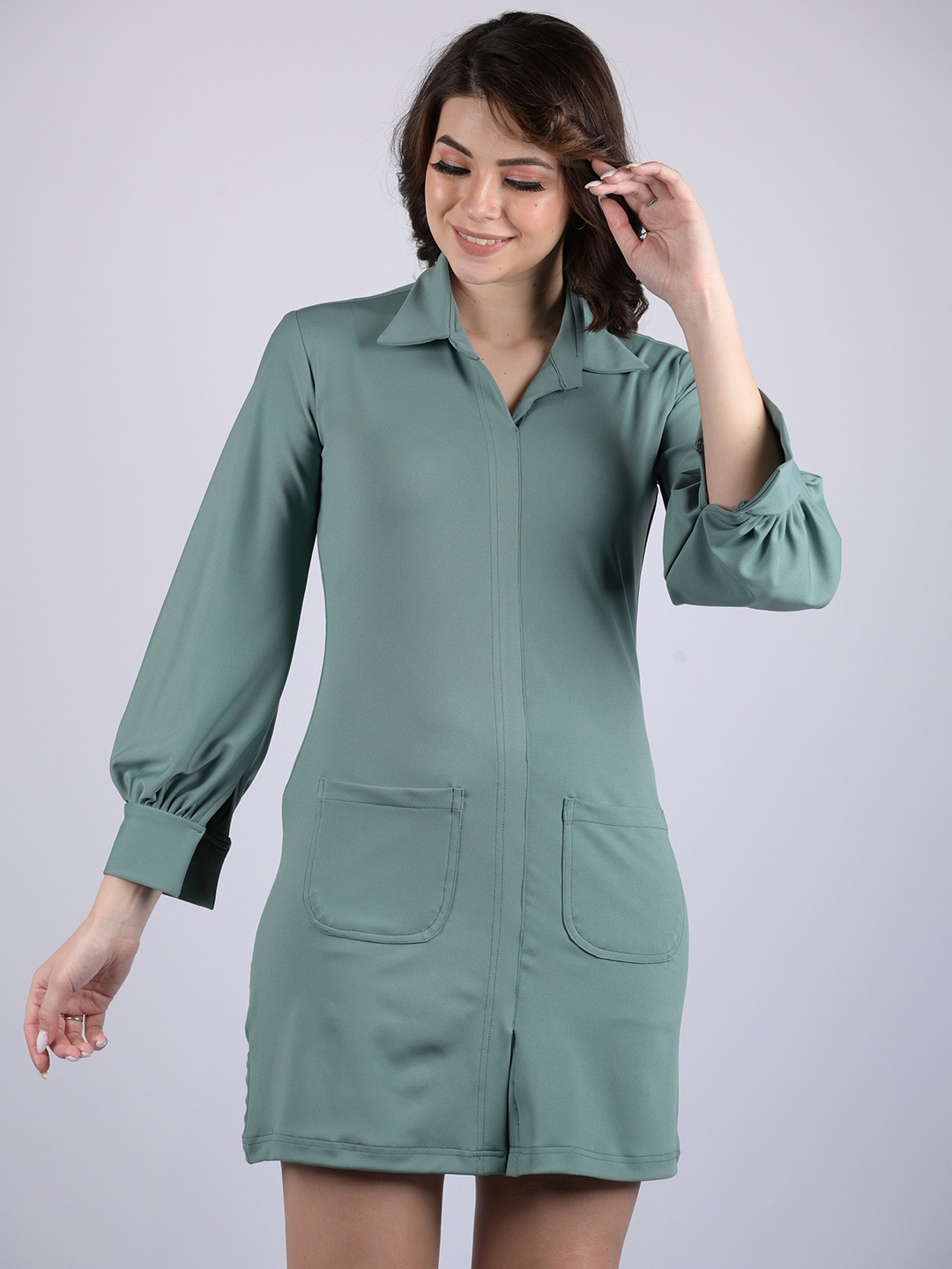 

OWO THE LABEL Shirt Mini Lycra Dress, Sea green