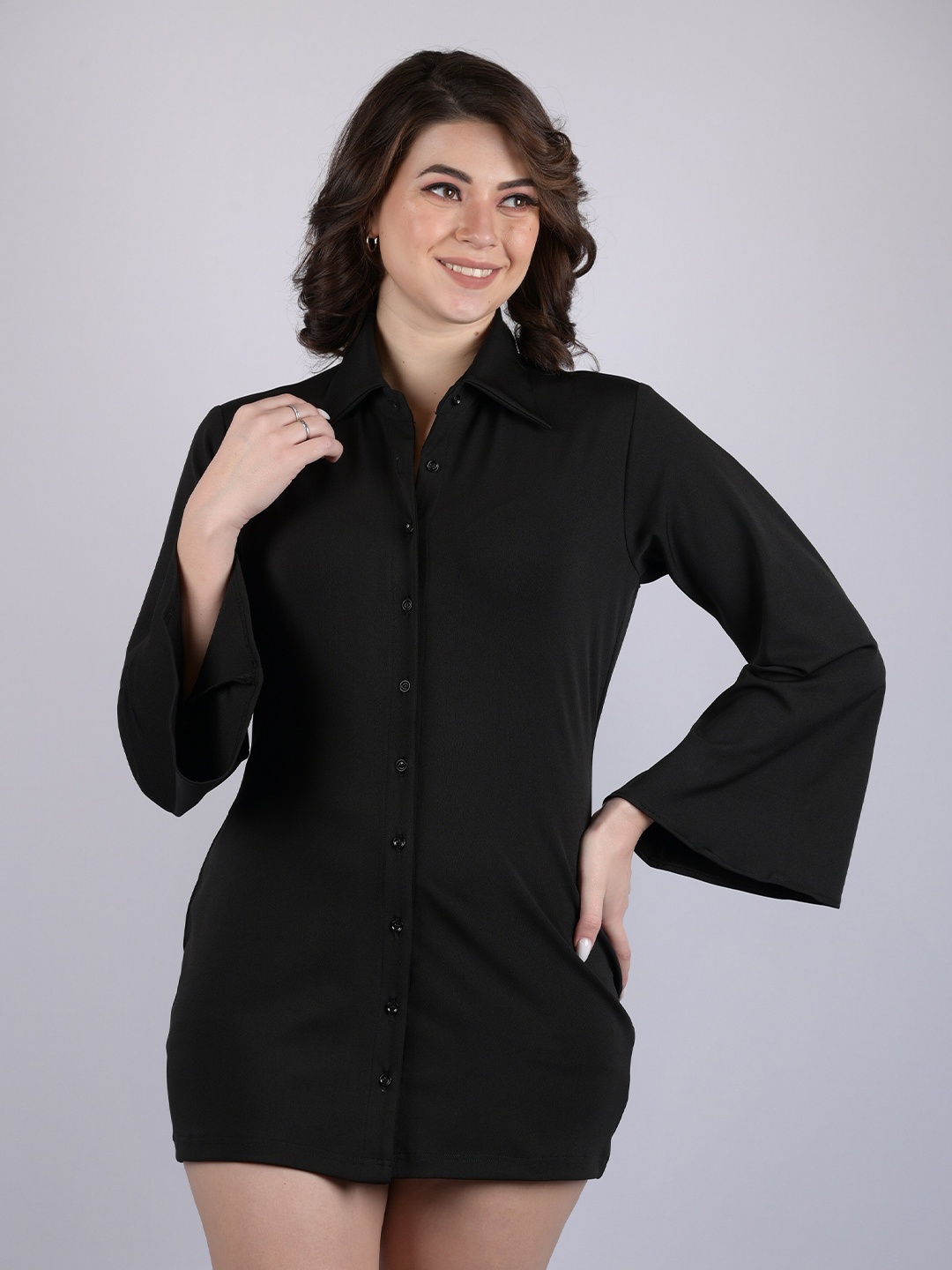 

OWO THE LABEL Shirt Style Mini Lycra Dress, Black