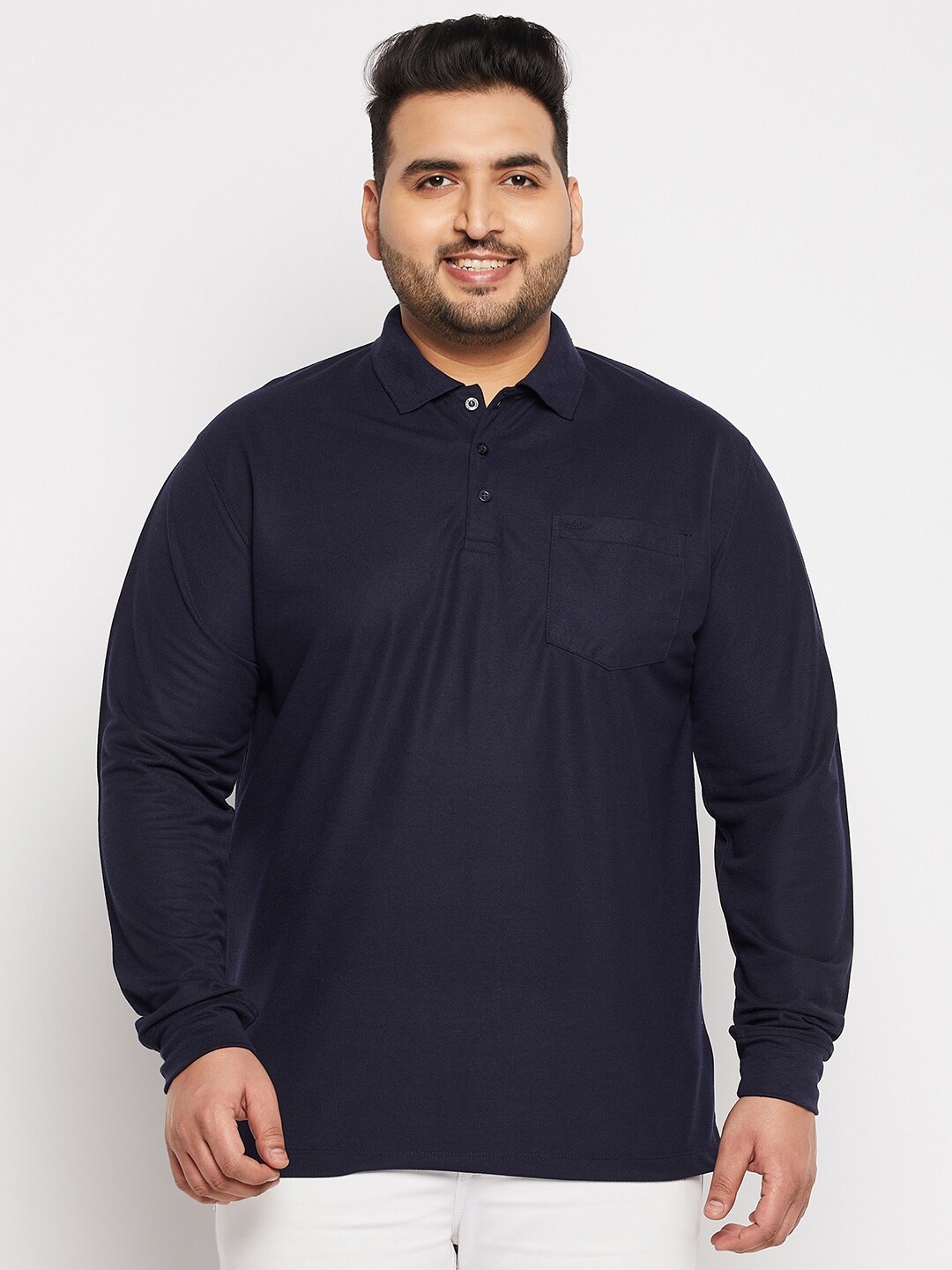 

Adobe Men Plus Size Polo Collar Cotton T-shirt, Navy blue