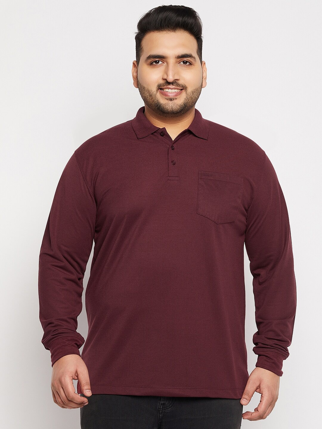 

Adobe Men Plus Size Polo Collar Cotton T-shirt, Burgundy