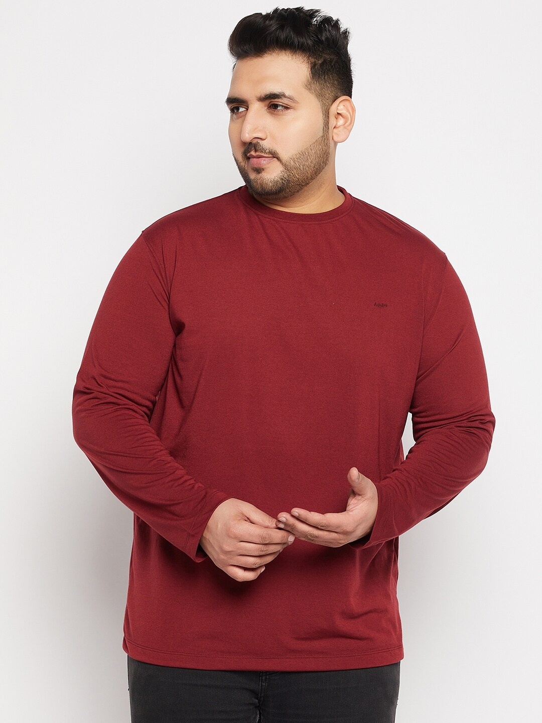 

Adobe Men Plus Size Round Neck Cotton T-shirt, Burgundy