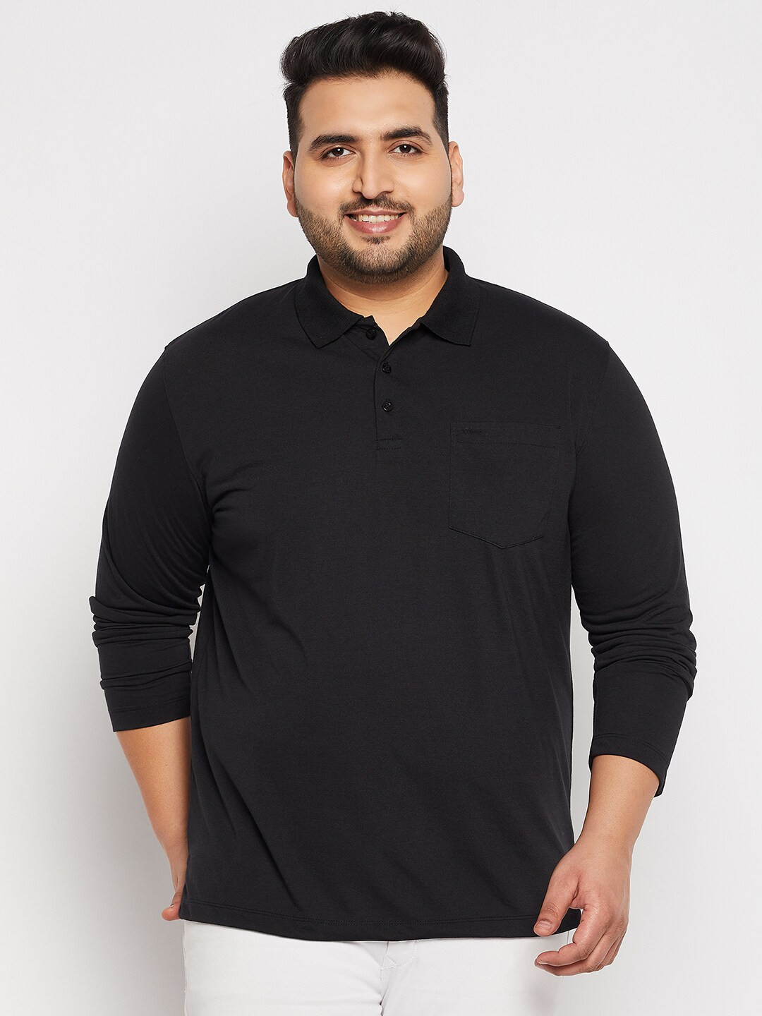 

Adobe Men Plus Size Polo Collar Cotton T-shirt, Black