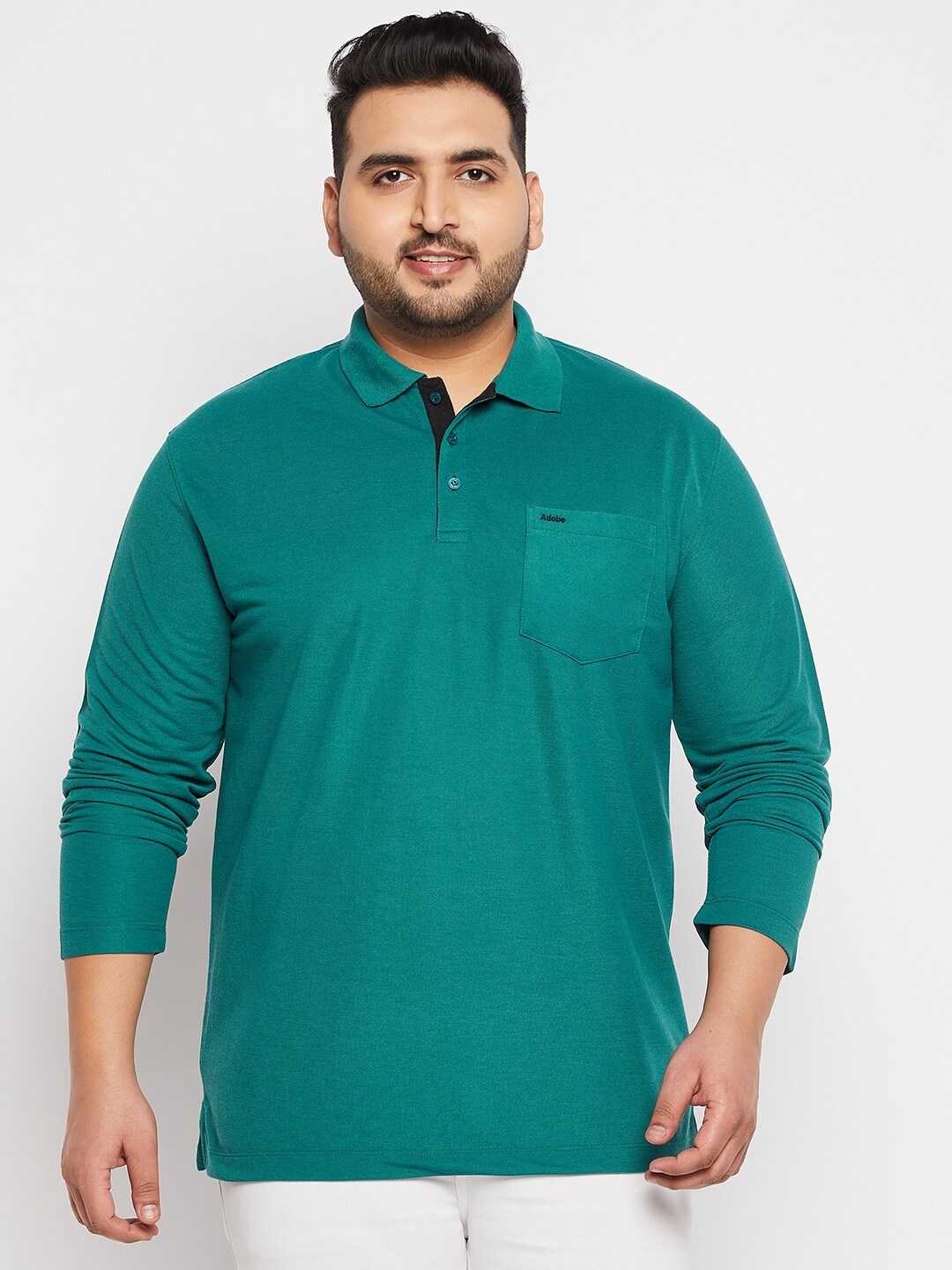 

Adobe Men Plus Size Polo Collar Cotton T-shirt, Teal