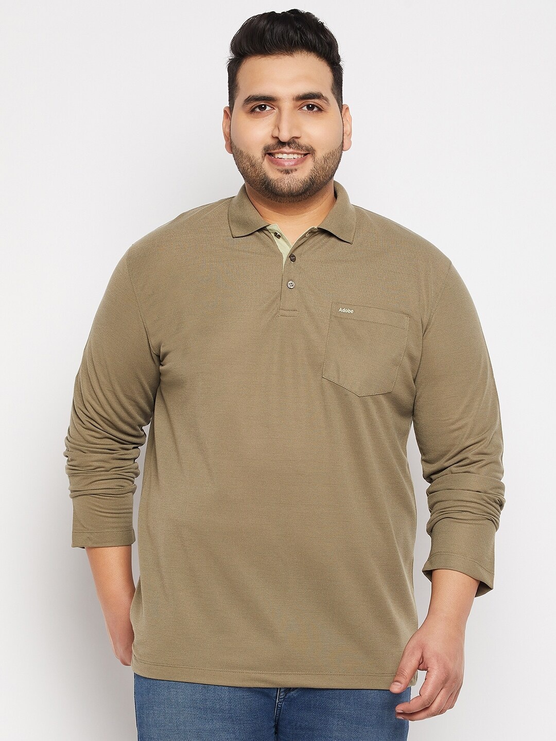 

Adobe Men Plus Size Polo Collar Cotton T-shirt, Green