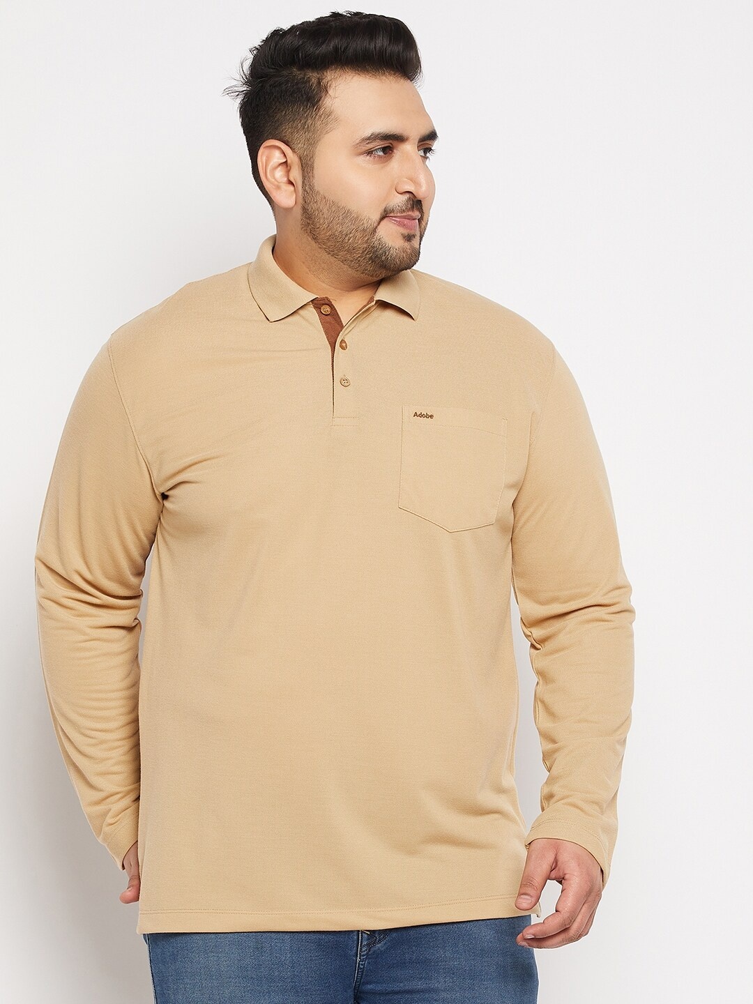 

Adobe Men Plus Size Polo Collar Cotton T-shirt, Beige