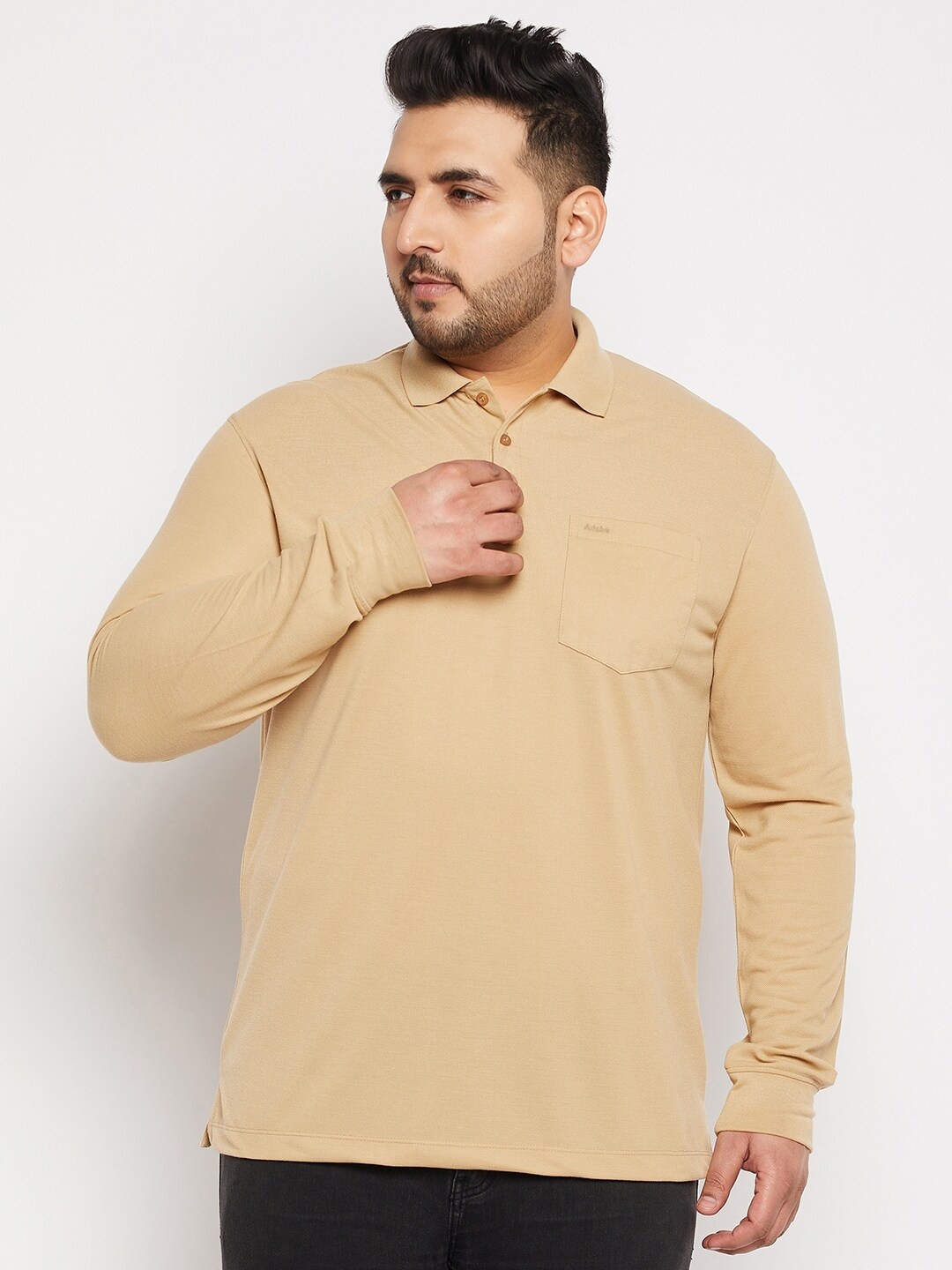 

Adobe Men Plus Size Polo Collar Cotton T-shirt, Beige
