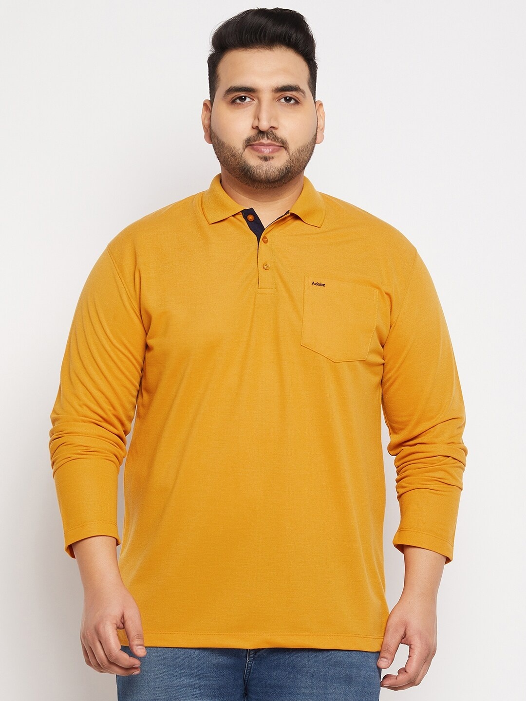 

Adobe Men Plus Size Cotton Polo Collar T-shirt, Mustard