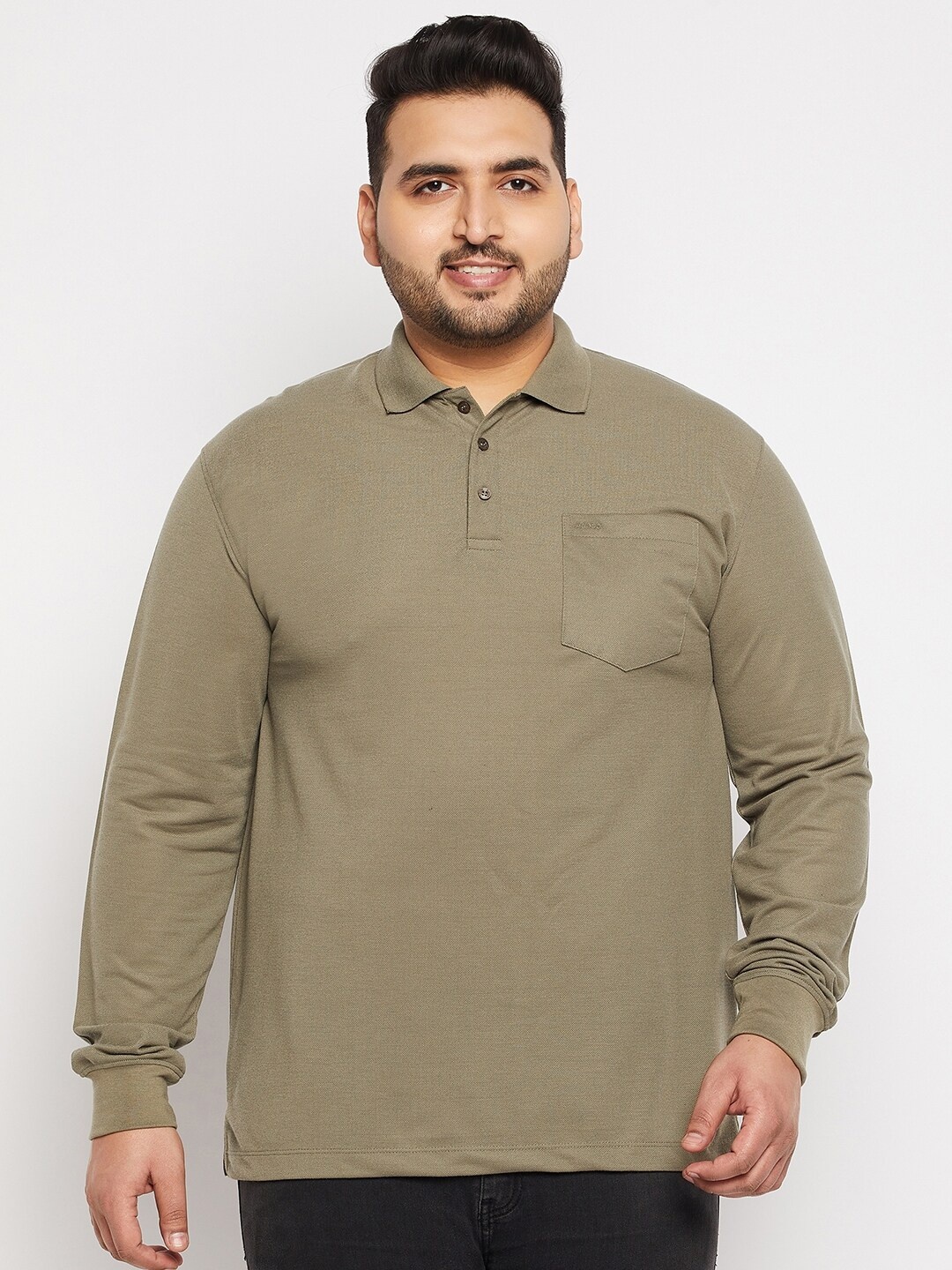 

Adobe Men Plus Size Cotton Solid Polo Collar T-shirt, Green