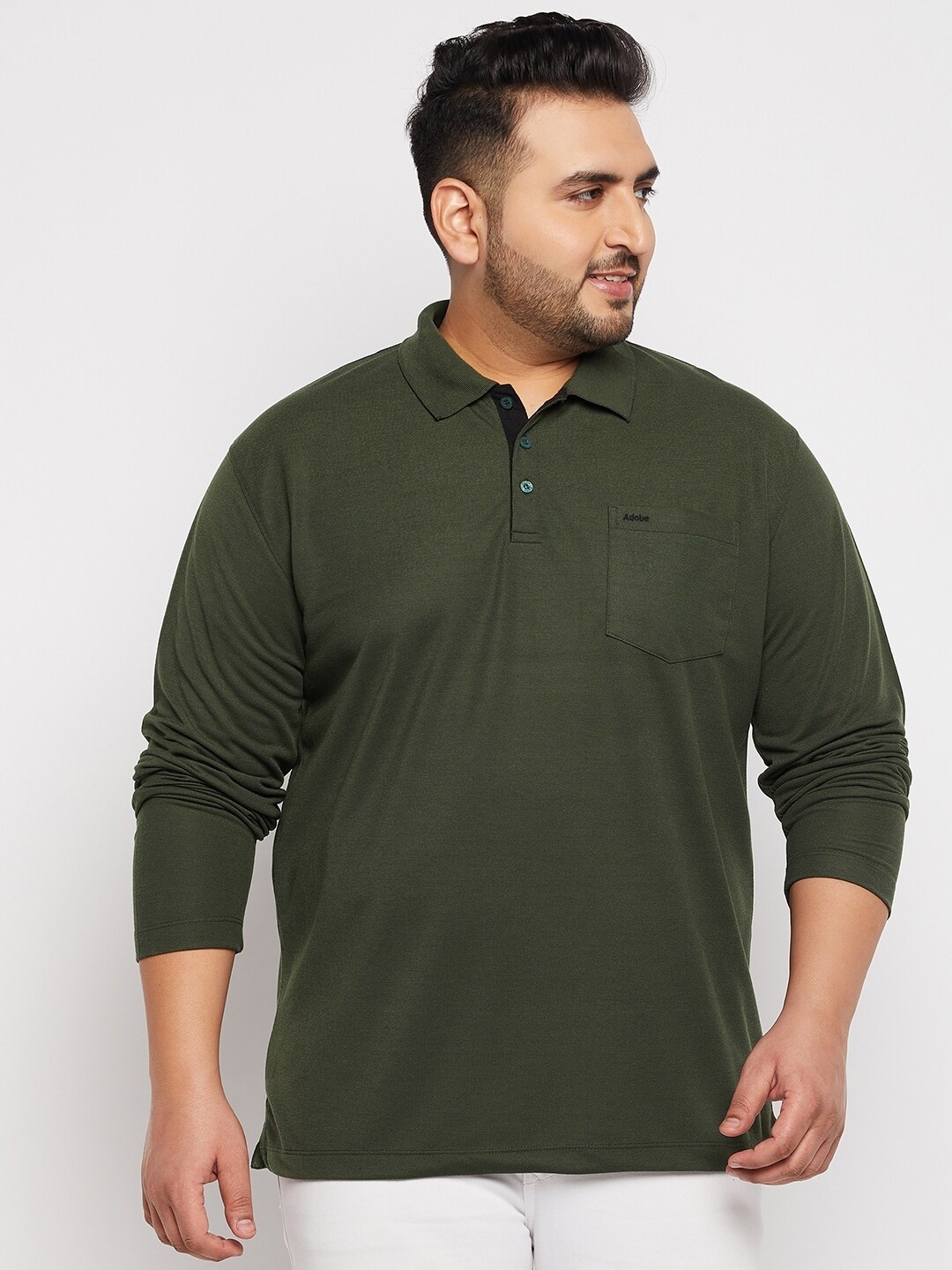 

Adobe Men Plus Size Cotton Solid Polo Collar T-shirt, Green