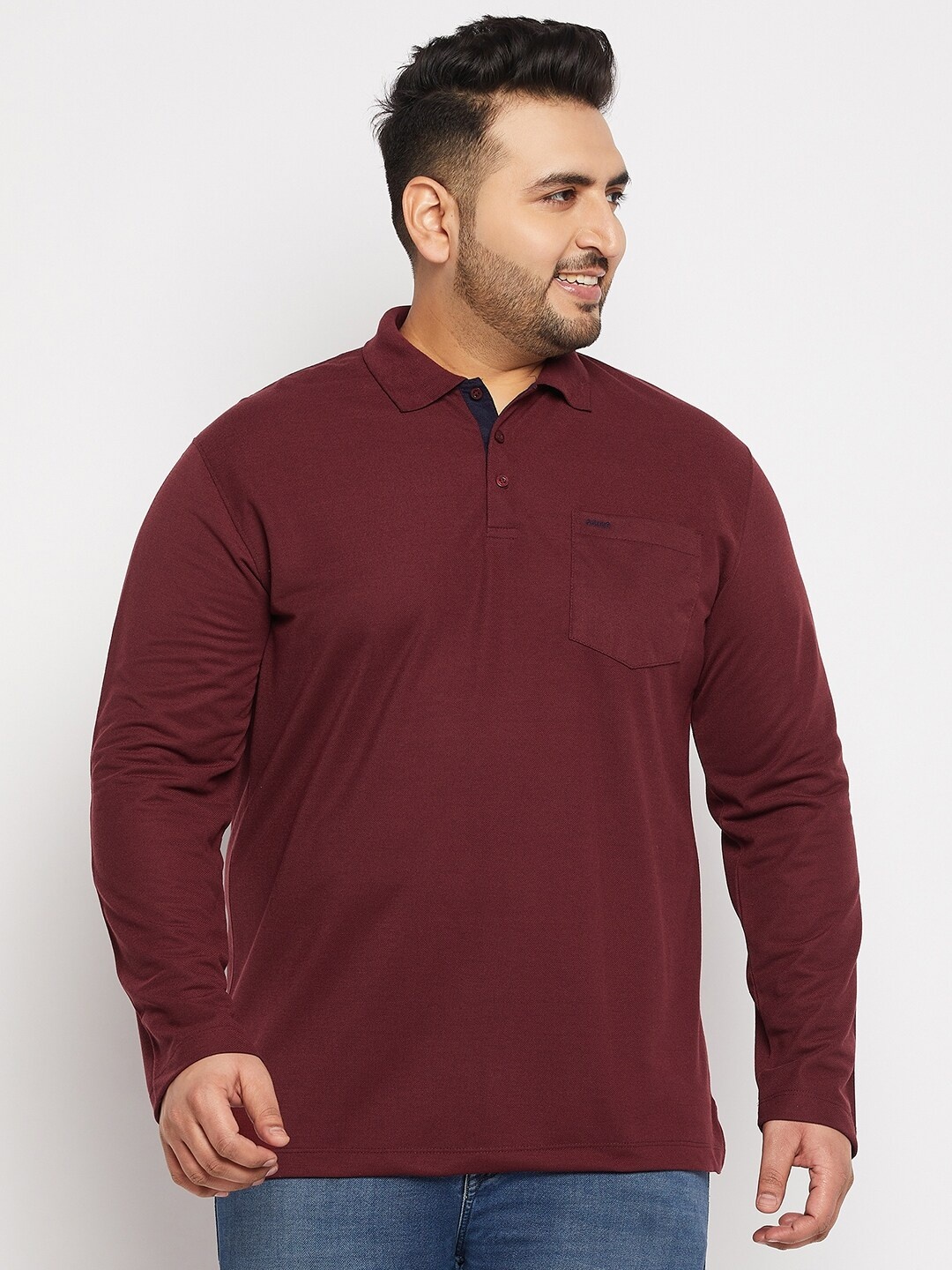 

Adobe Men Plus Size Cotton Solid Polo Collar T-shirt, Burgundy