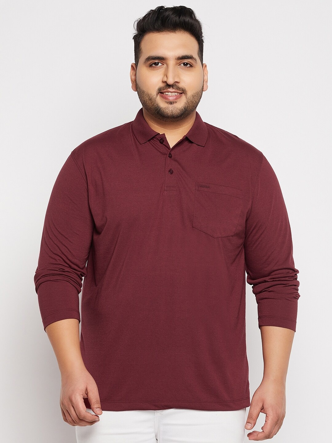 

Adobe Men Plus Size Cotton Solid Polo Collar T-shirt, Burgundy