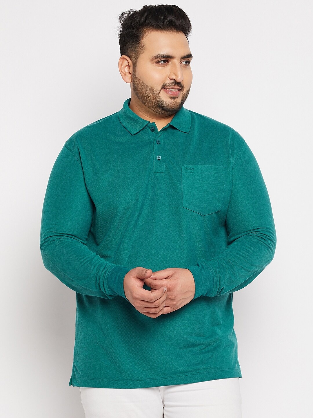 

Adobe Men Plus Size Cotton Solid Polo Collar T-shirt, Teal