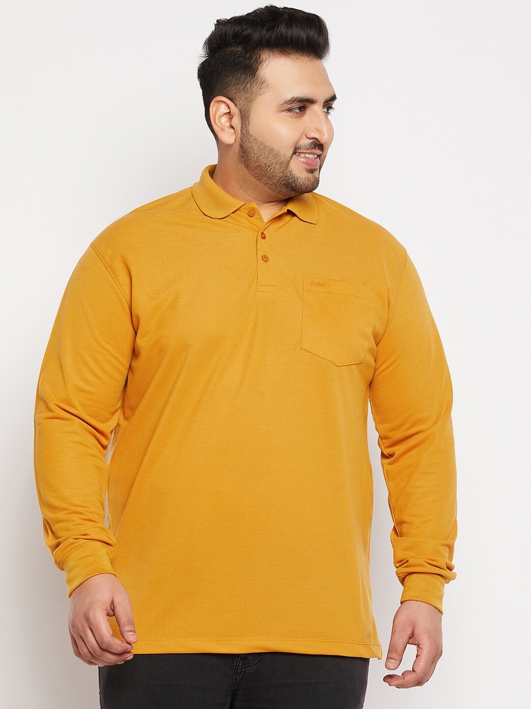 

Adobe Men Plus Size Cotton Solid Polo Collar T-shirt, Mustard