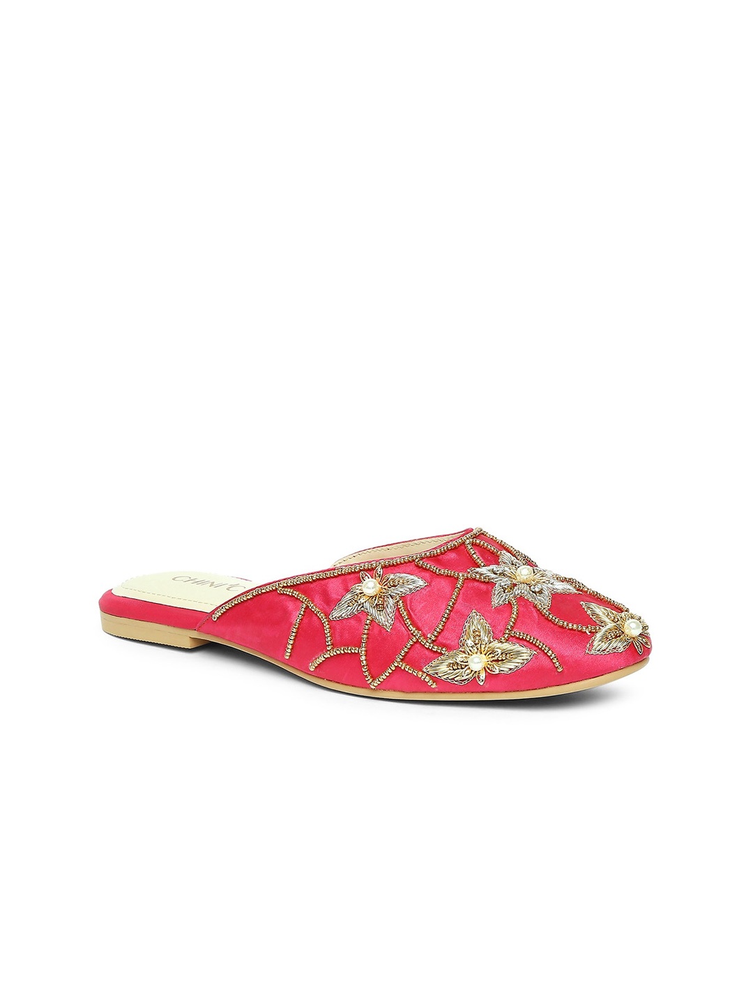 

CHINI C Women Embroidered Ethnic Mules, Pink