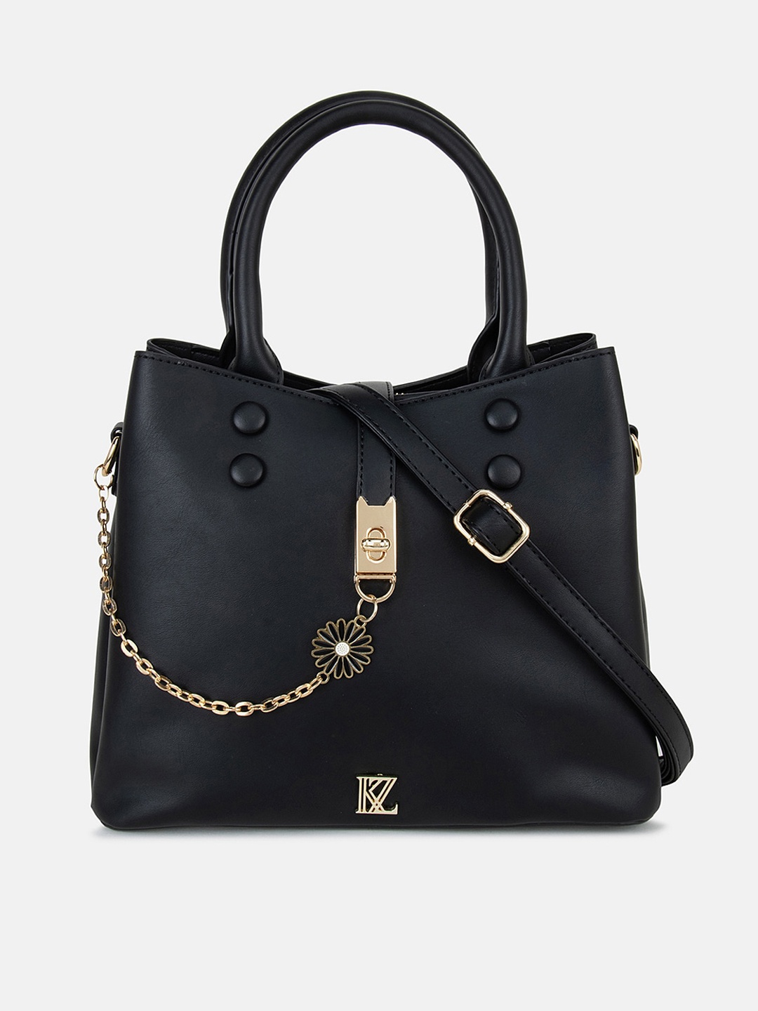 

Kazo Black Floral Embellished PU Structured Handheld Bag