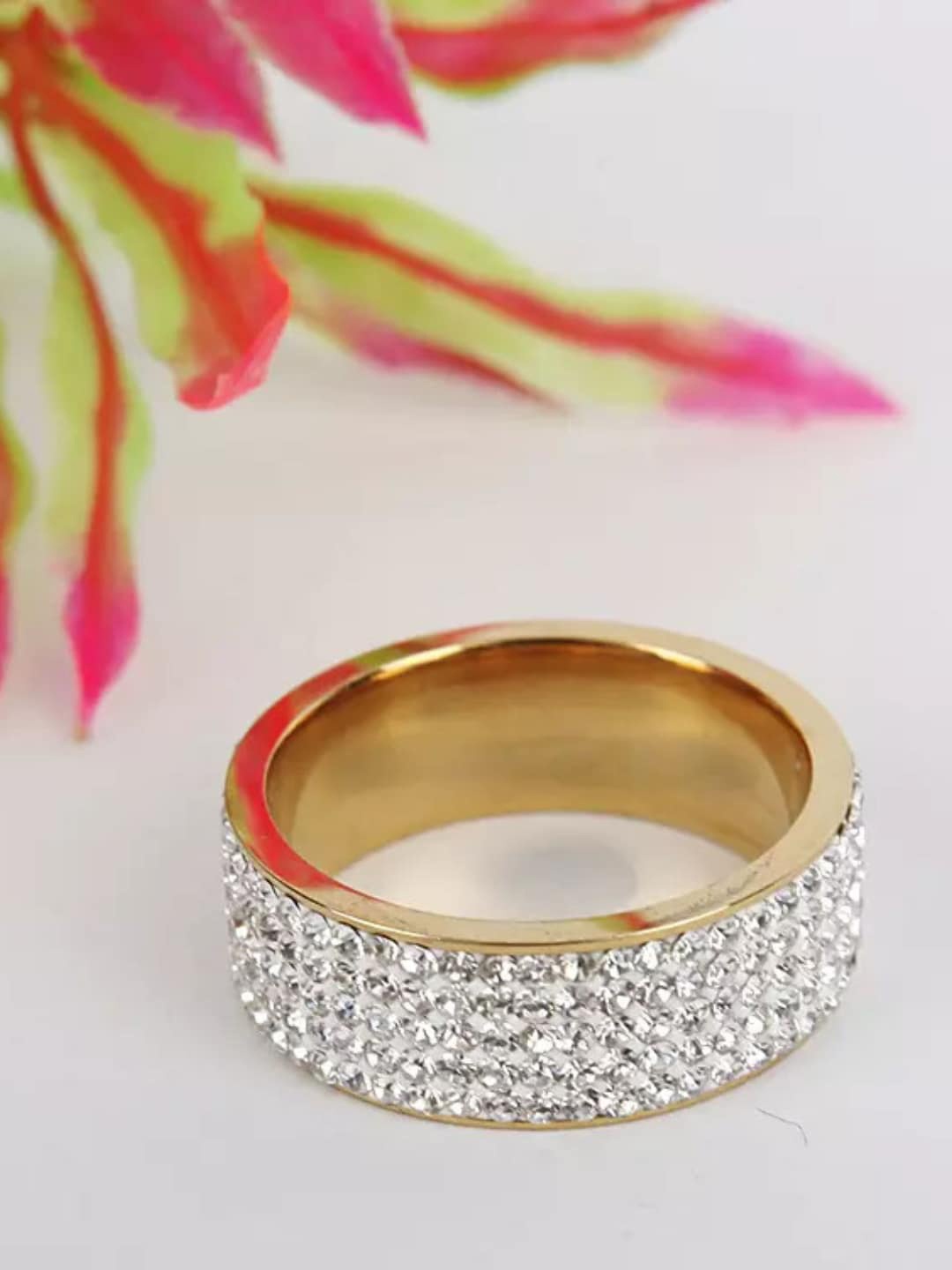 

Ethonica Men Gold-Plated Stone-Studded Band Style Classic Finger Ring