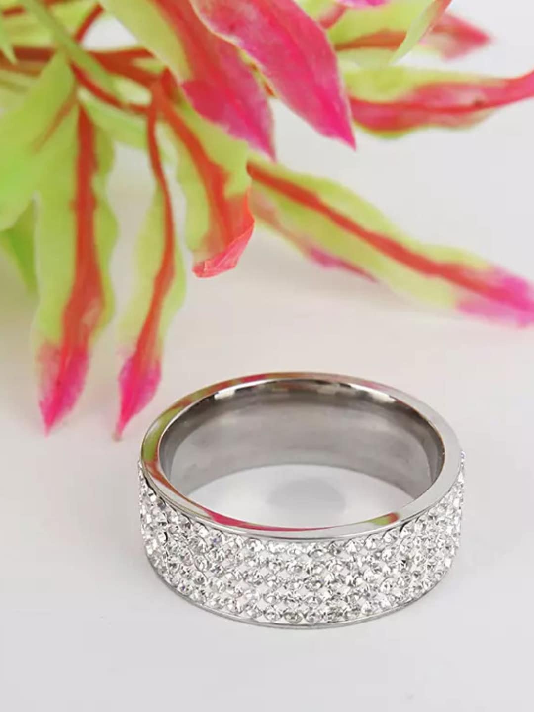 

Ethonica Men Men Silver-Plated & Stone-Studded Band Style Classic Finger Ring