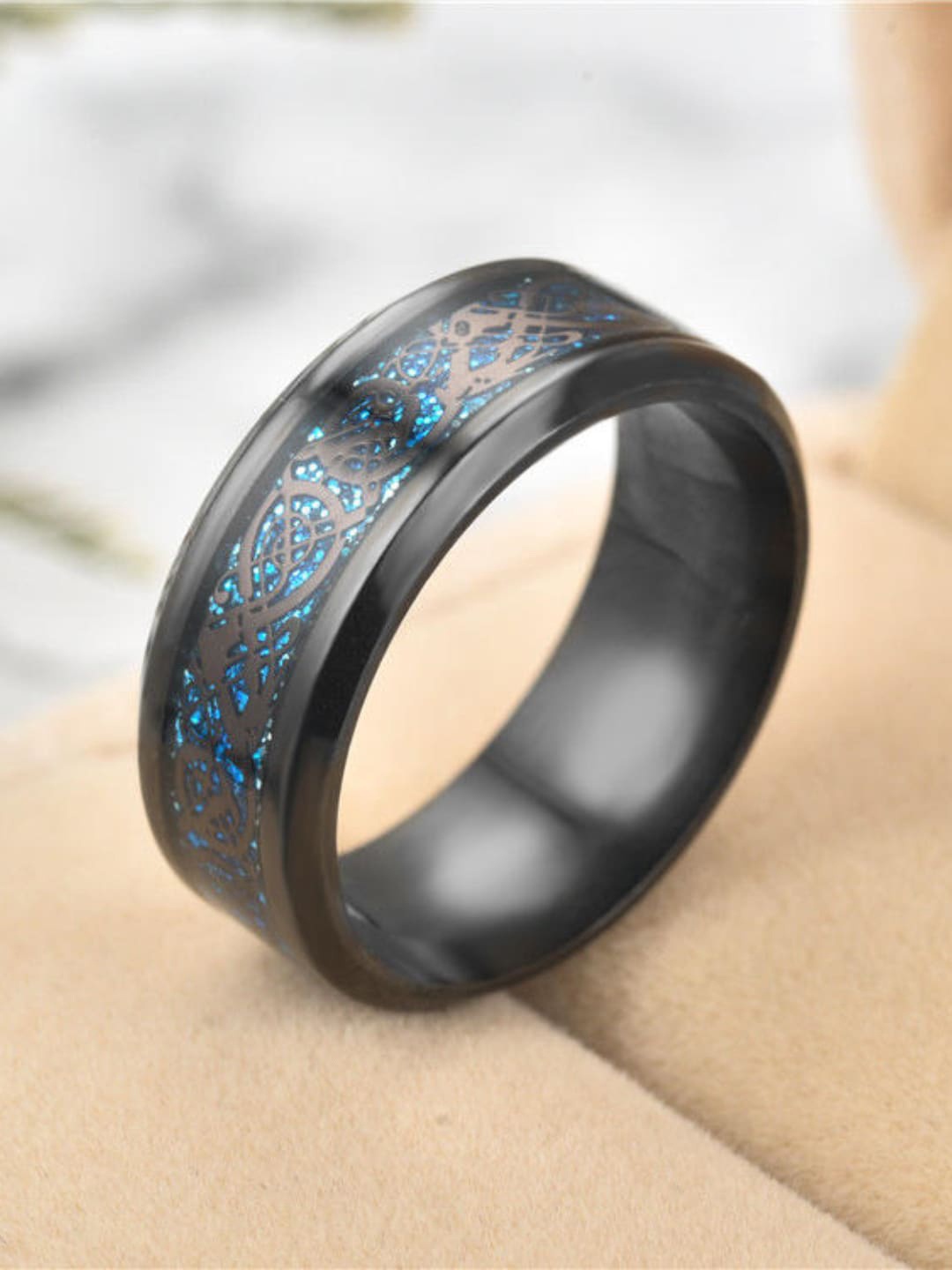 

Ethonica Men Stainless Steel Band Style Finger Ring, Black