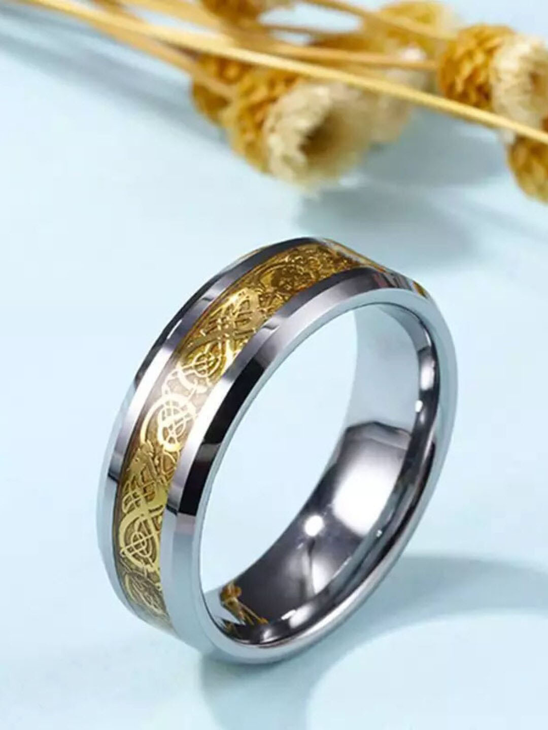 

Ethonica Men Brass-Plated Stainless Steel Band Style Finger Ring, Yellow