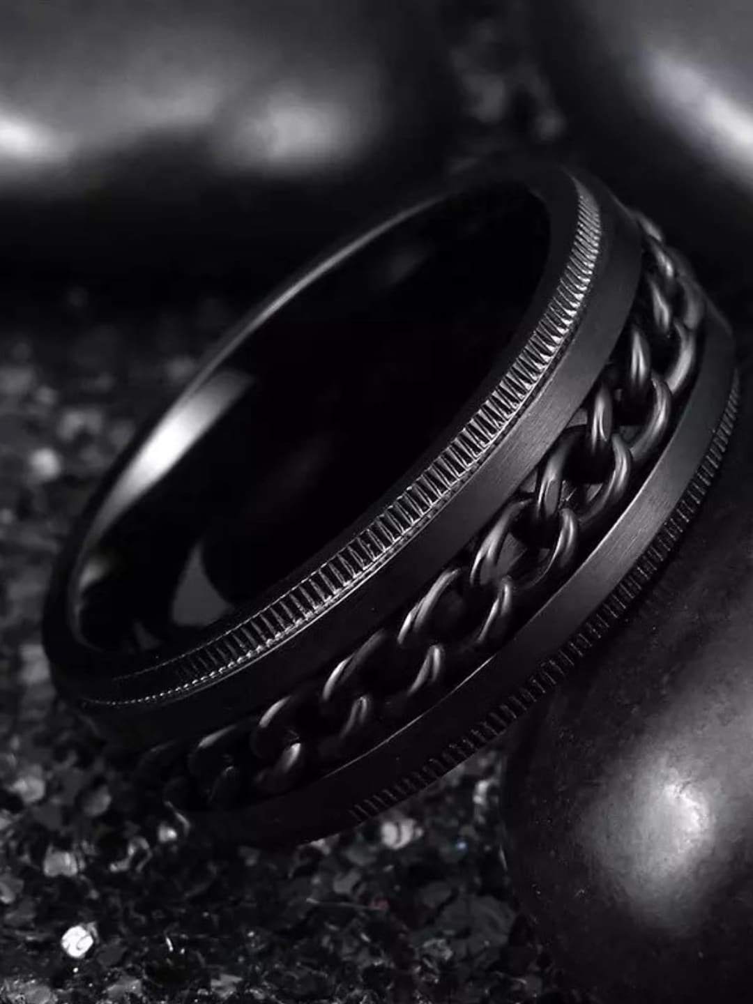 

Ethonica Men Brass-Plated Stainless Steel Band Style Finger Ring, Black