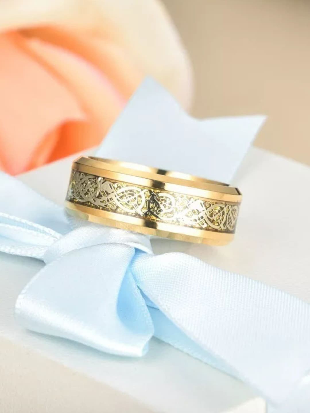 

Ethonica Men Set Of 2 Brass-Plated Textured Stainless-Steel Band Finger Ring, Blue