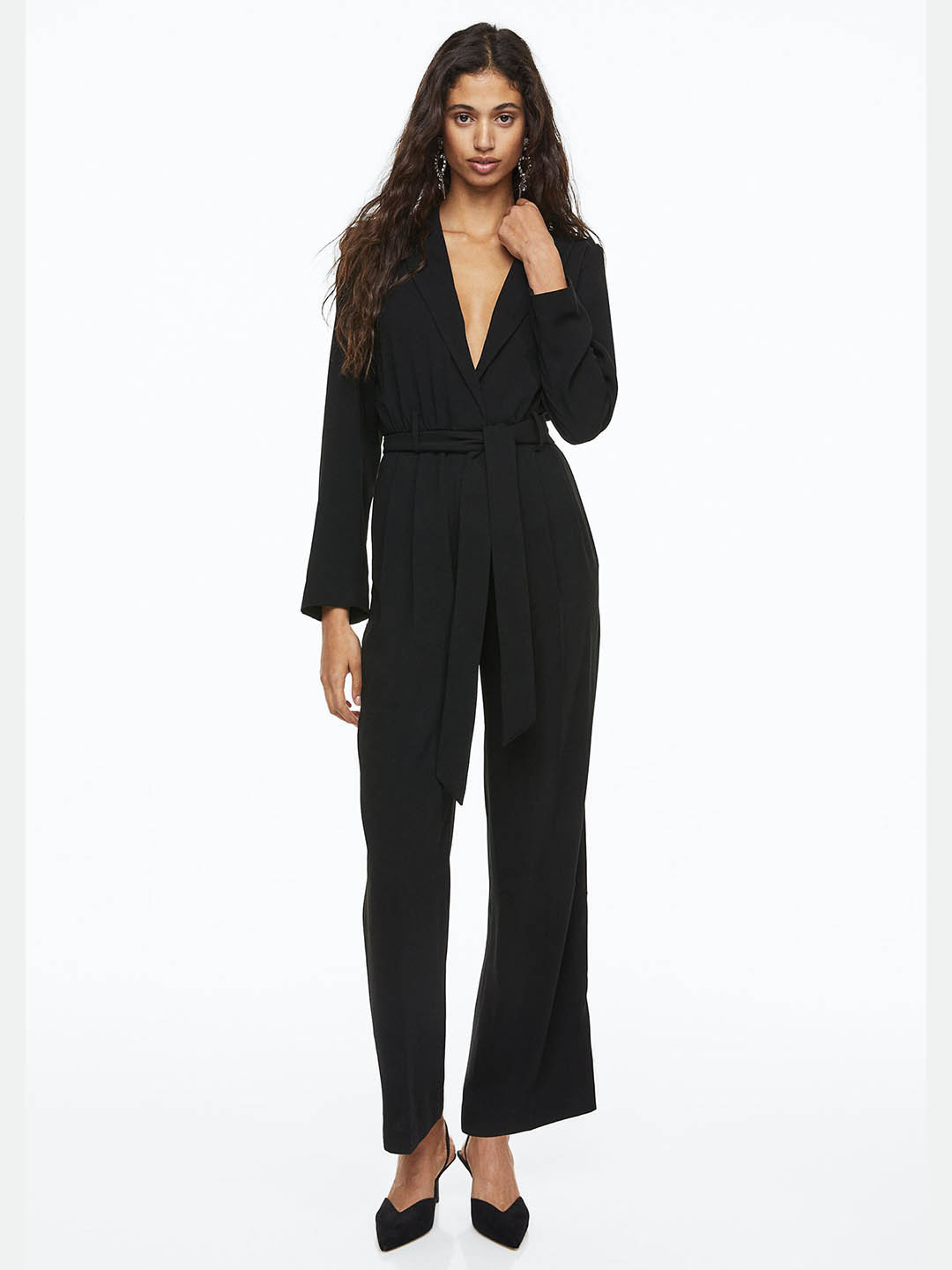 

H&M Women Tie-Belt Jumpsuit, Black