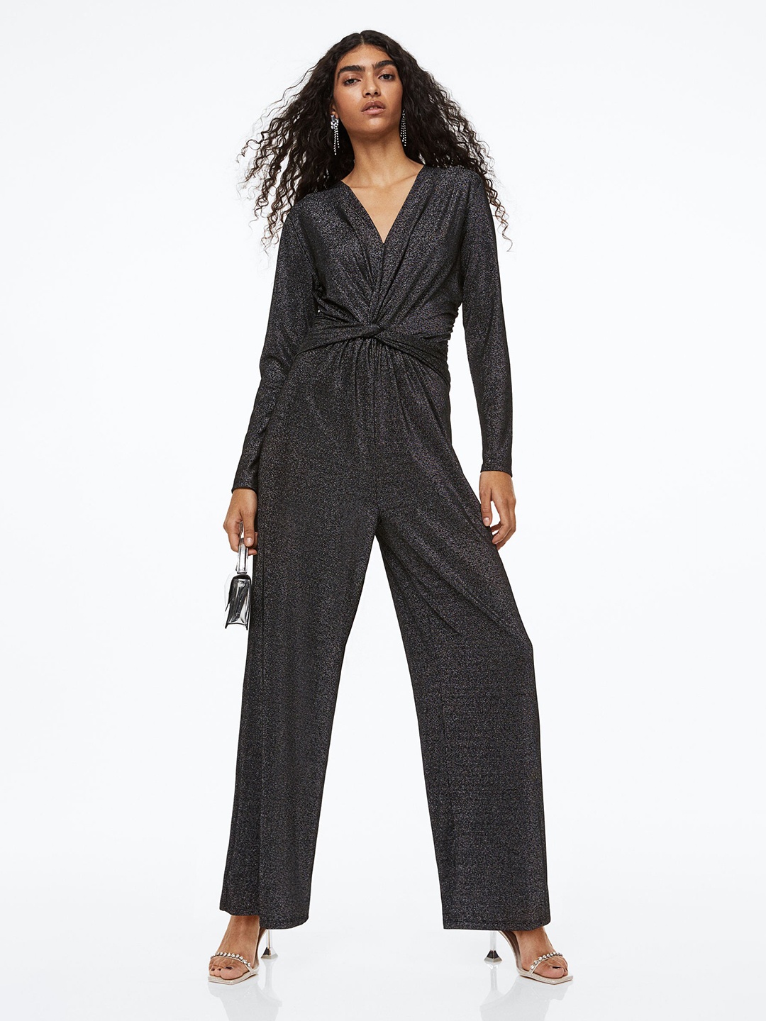 

H&M Women Glittery Knot-Detail Jumpsuit, Black