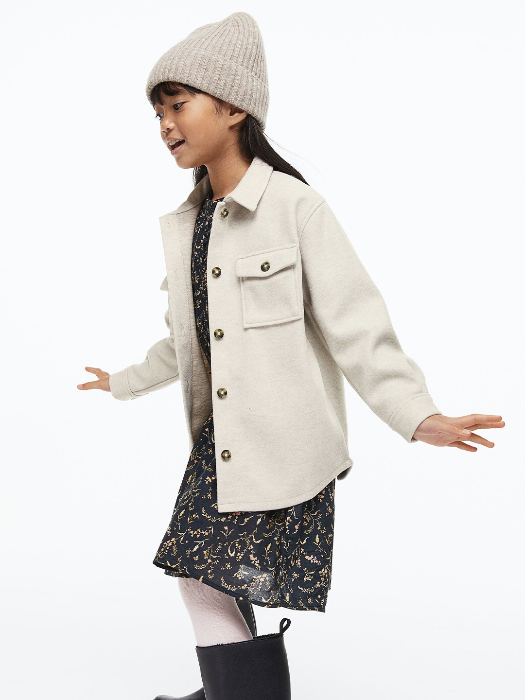 

H&M Girls Oversized Overshirt, Beige