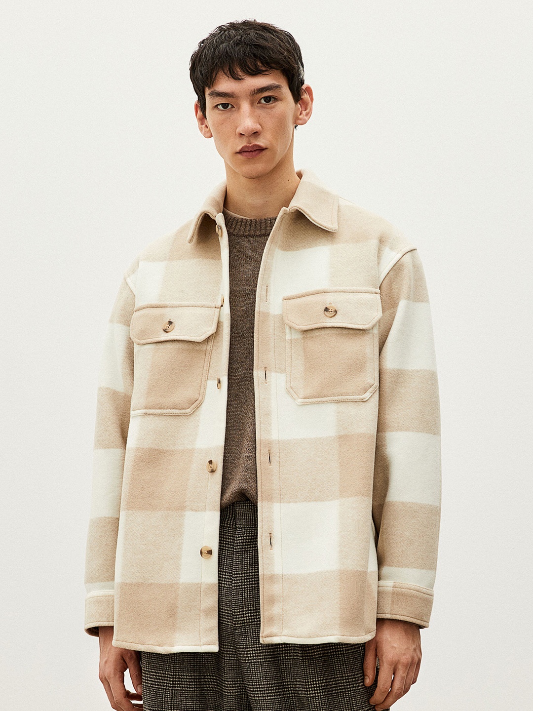 

H&M Men Relaxed Fit Overshirt, Beige