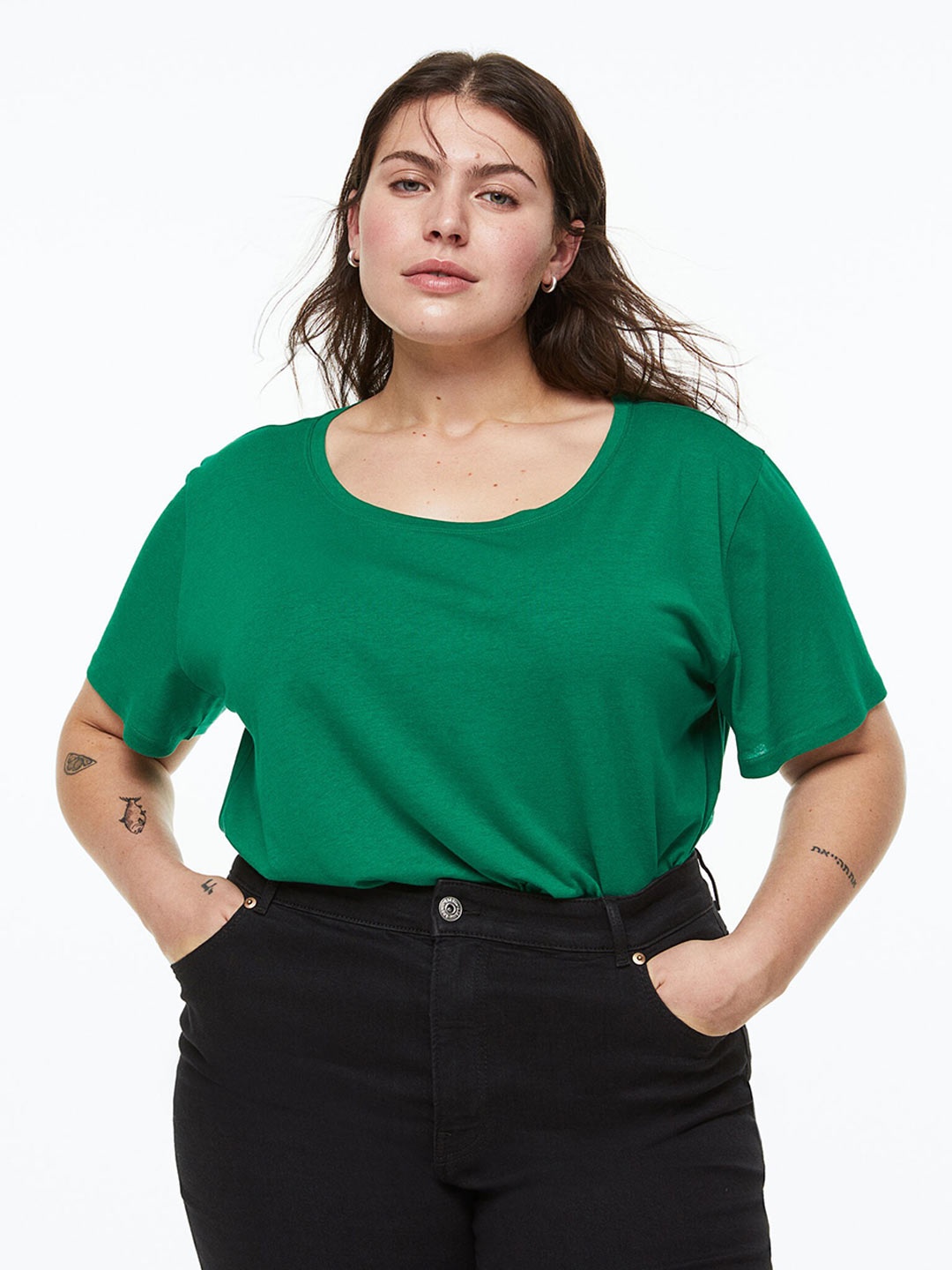 

H&M Women Plus Size 2-Pack T-shirts, Green